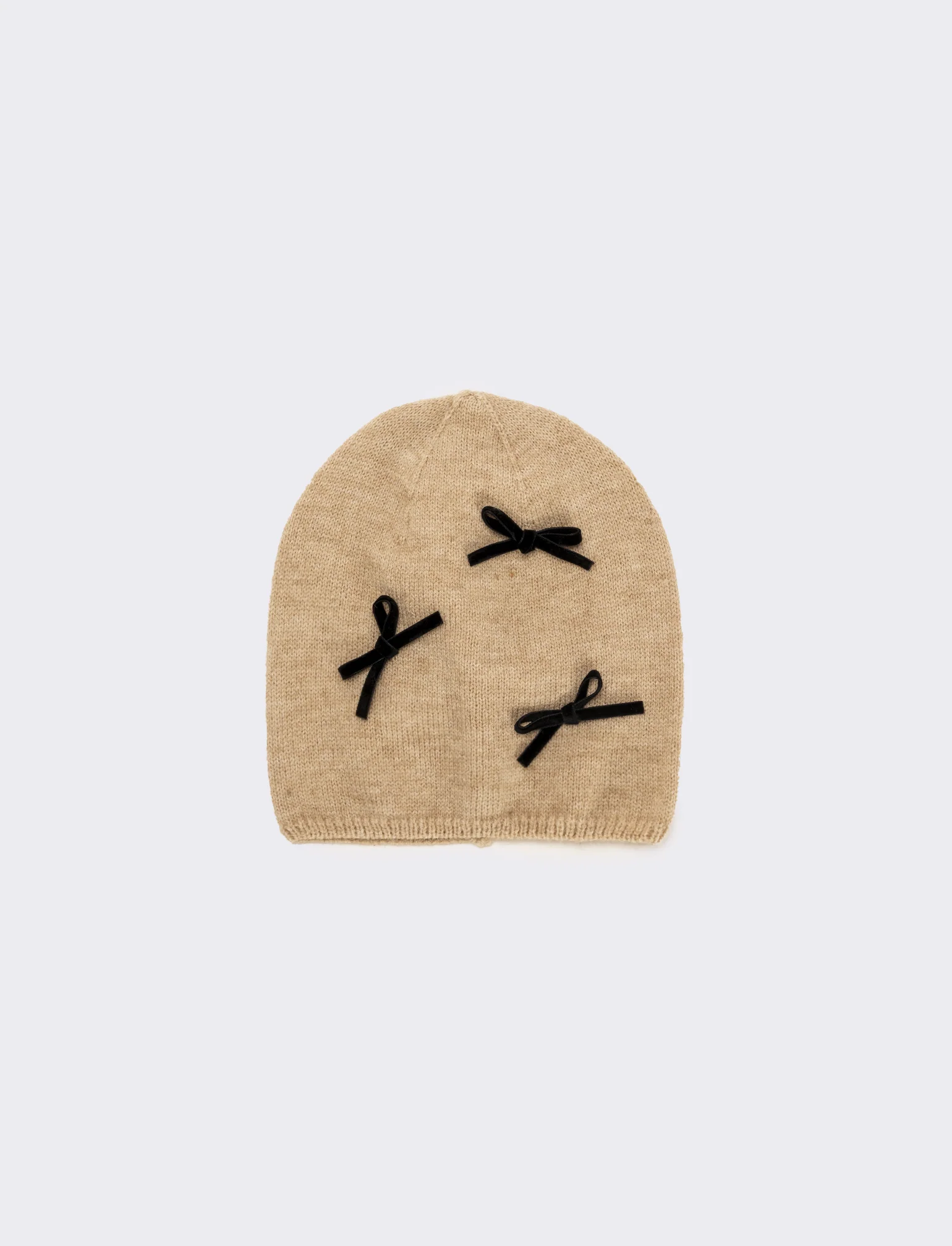 Cappello cuffia con fiocchetti velluto - Beige