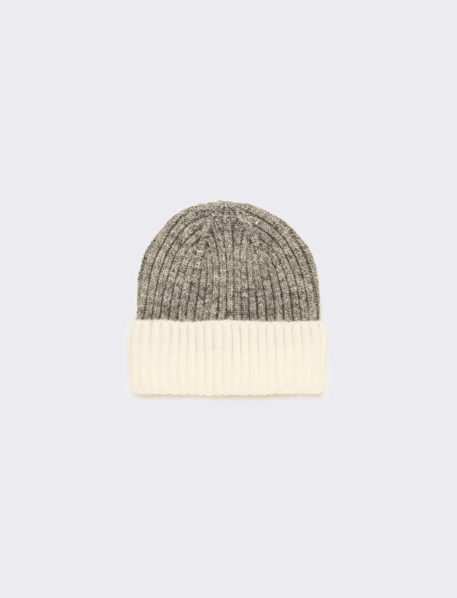 Cappello cuffia con risvolto a coste - Bianco sporco