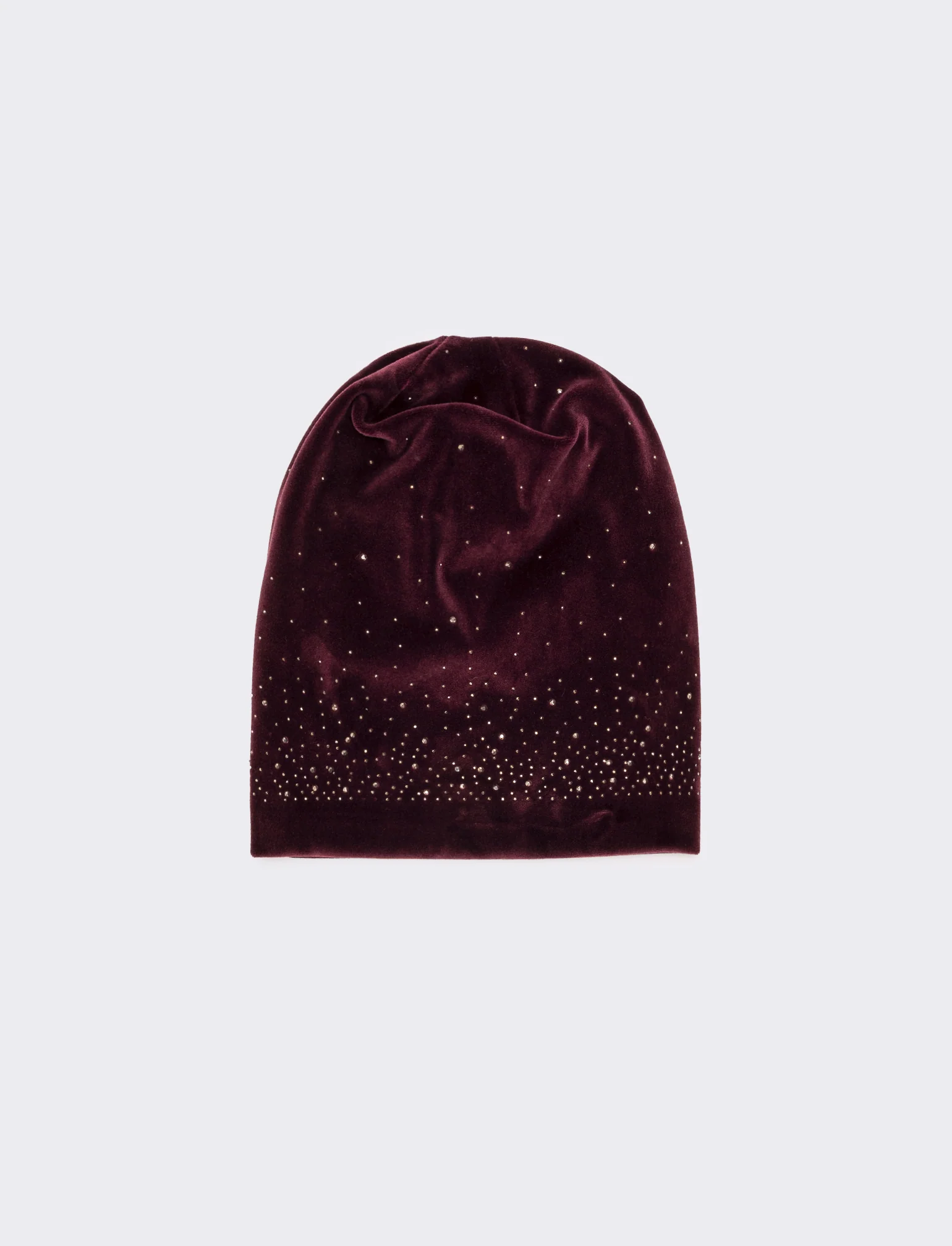 Cappello cuffia in velluto con strass - Bordeaux