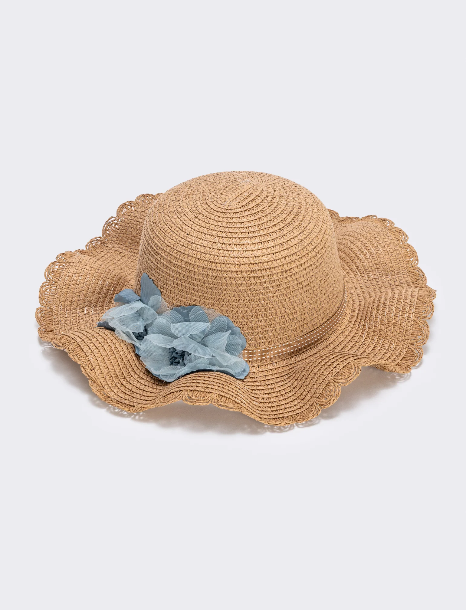 Cappello di paglia con fiori per bambina - Denim - Image 2