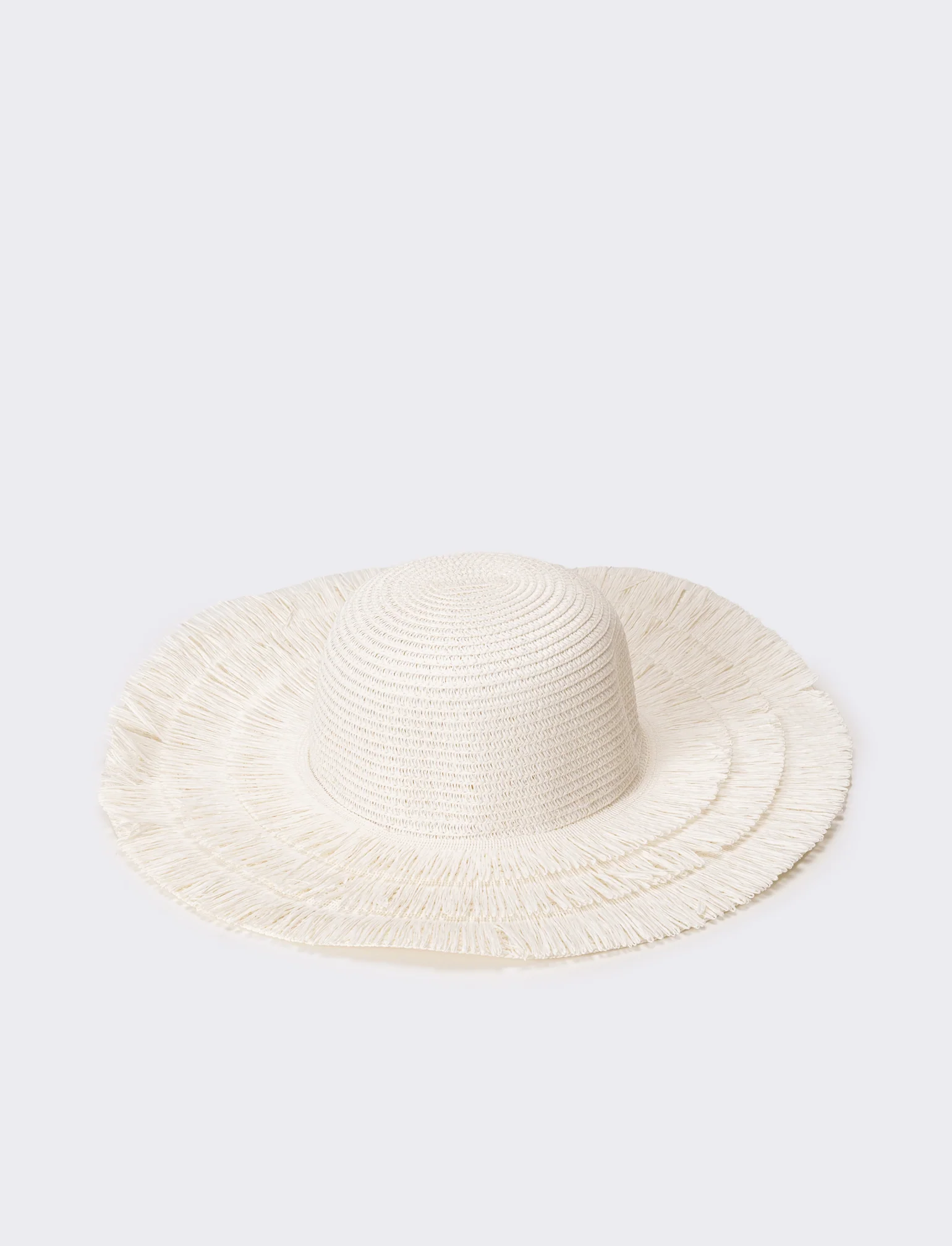 Cappello donna a falda larga con frange in raffia - Bianco - Image 2