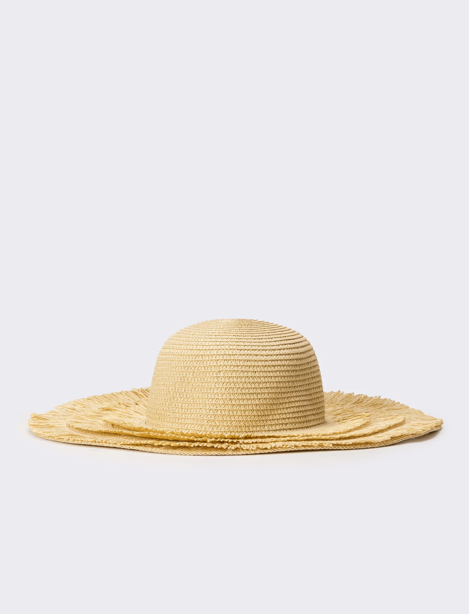 Cappello donna a falda larga con frange in raffia - Naturale