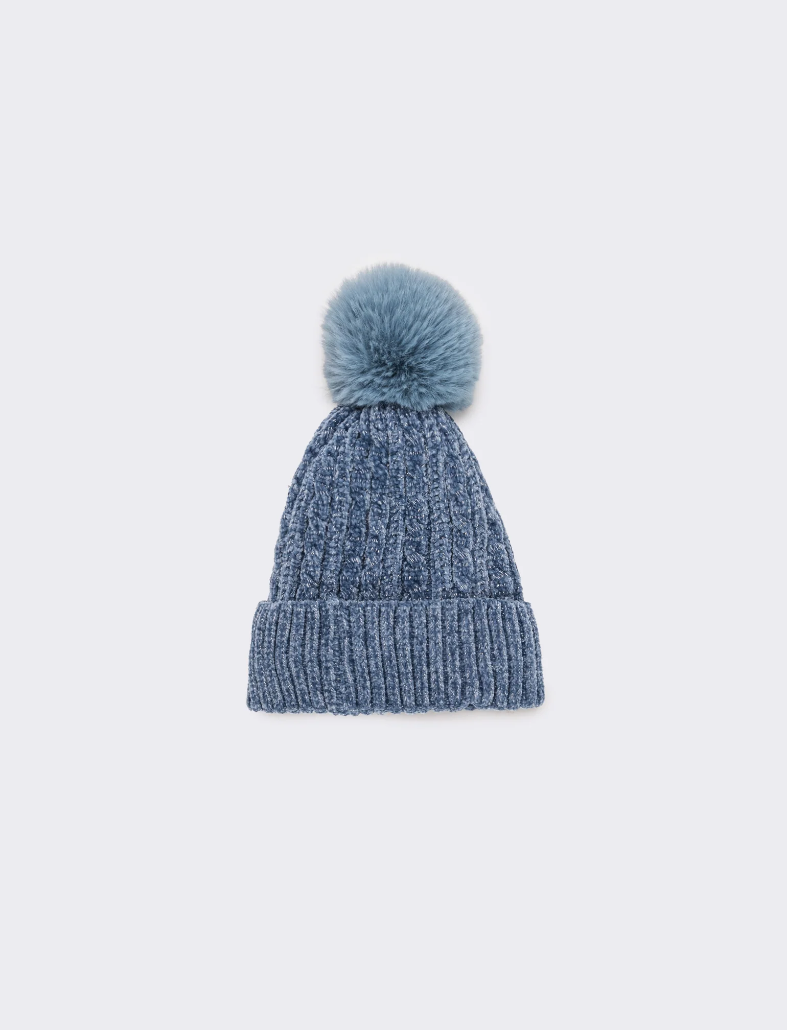 Cappello in lurex con pon pon - Denim