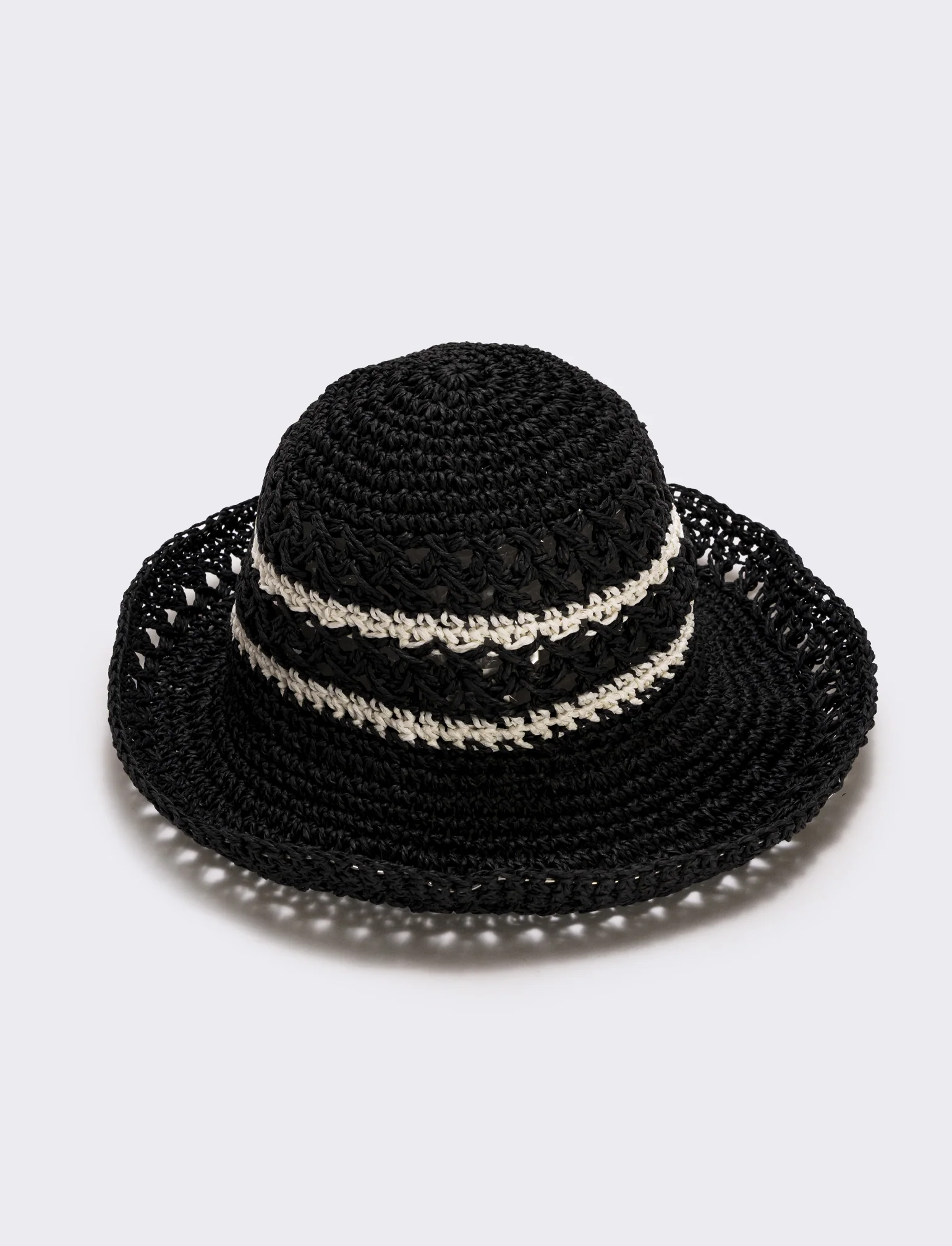 Cappello in paglia a doppio righino - Nero - Image 2
