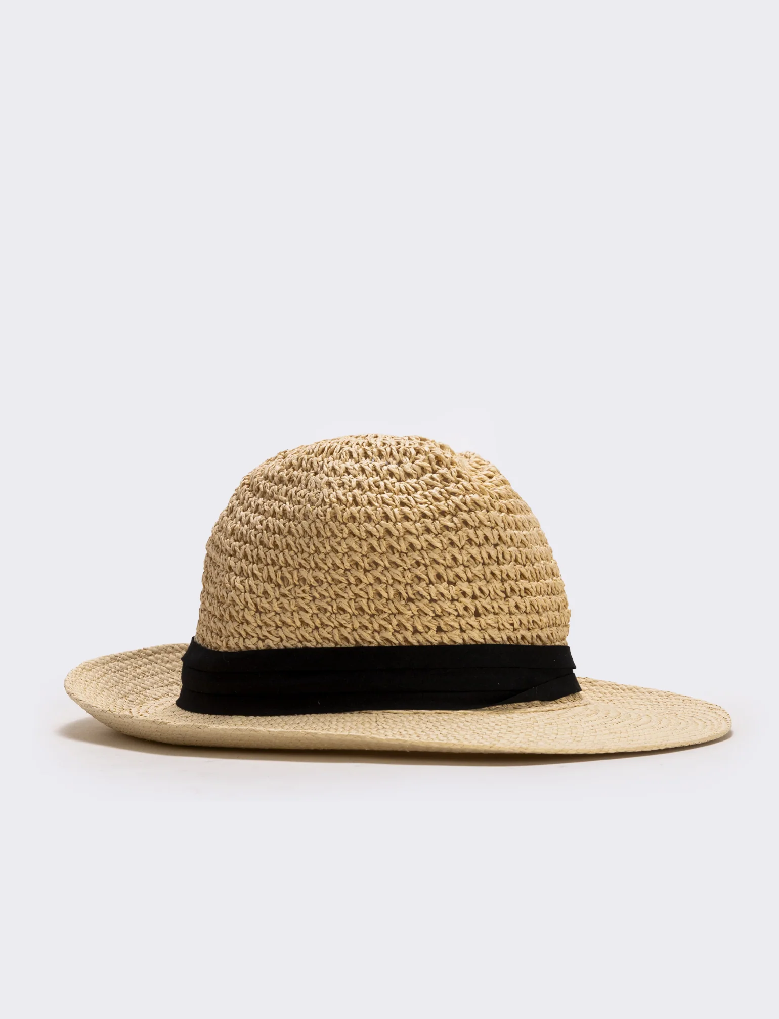 Cappello in paglia con banda nera uomo - Bianco natural