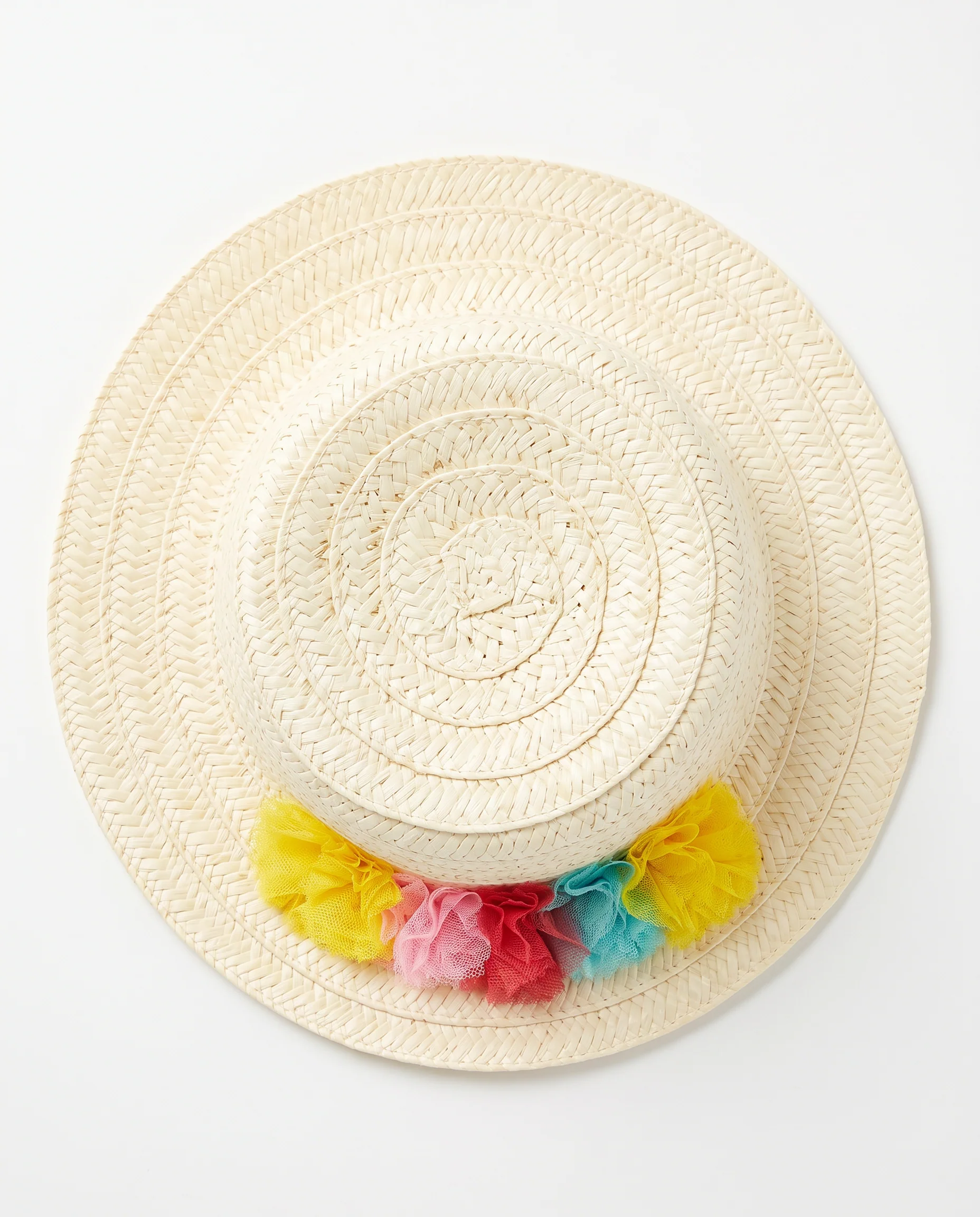 Cappello in paglia con pon pon in tulle - Bianco natural - Image 2