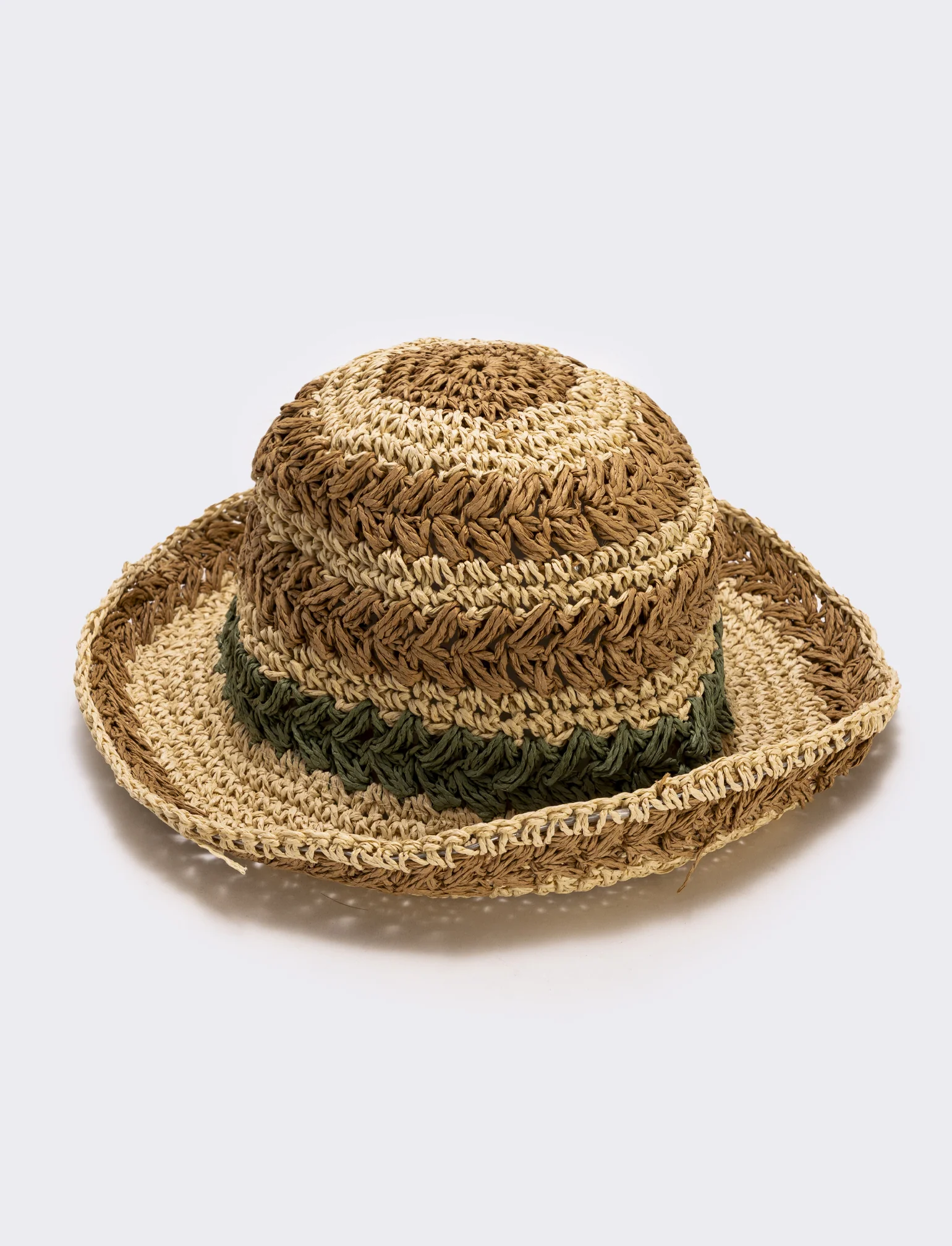 Cappello in paglia intrecciato a righe - Beige - Image 2
