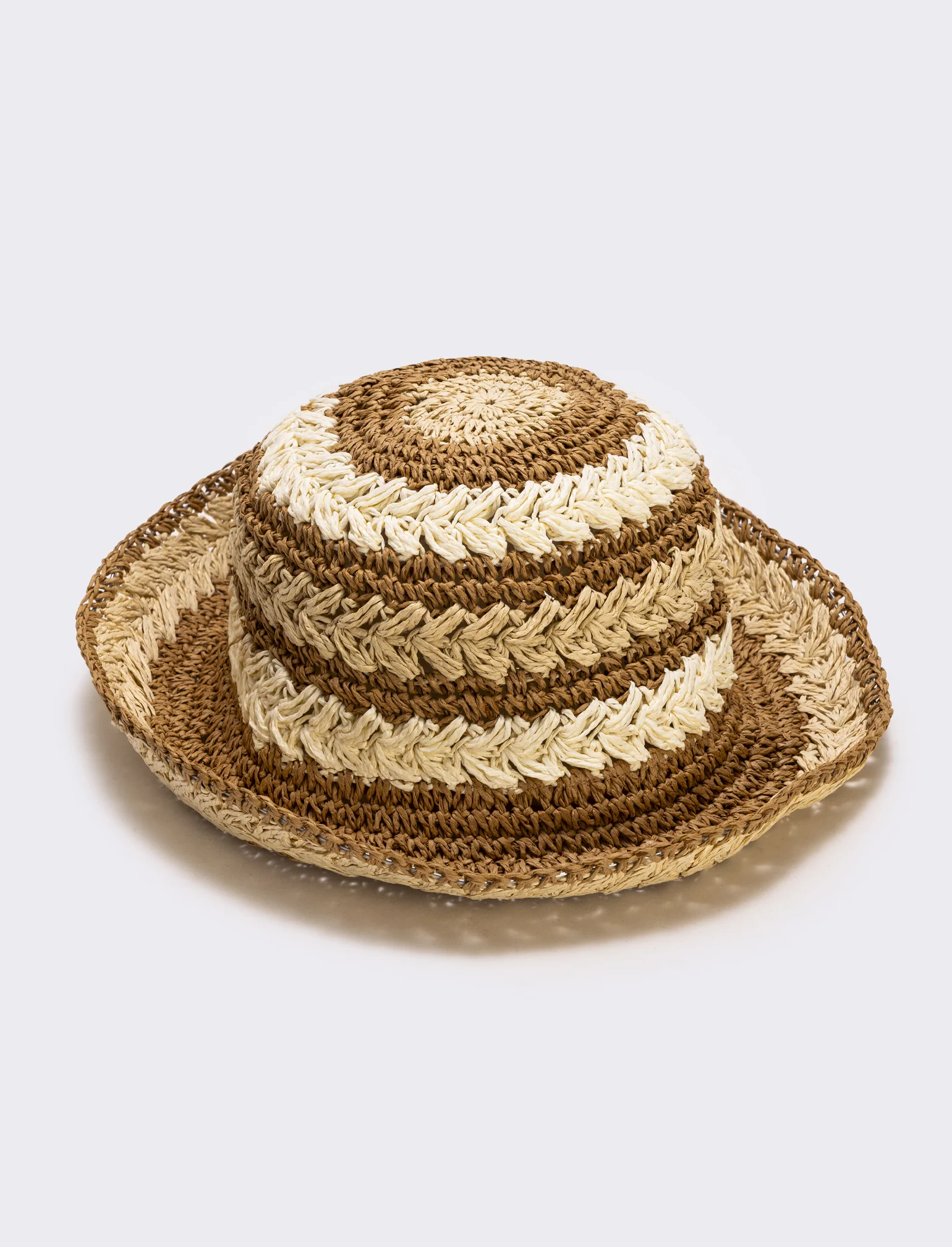 Cappello in paglia intrecciato a righe - Bianco natural - Image 2