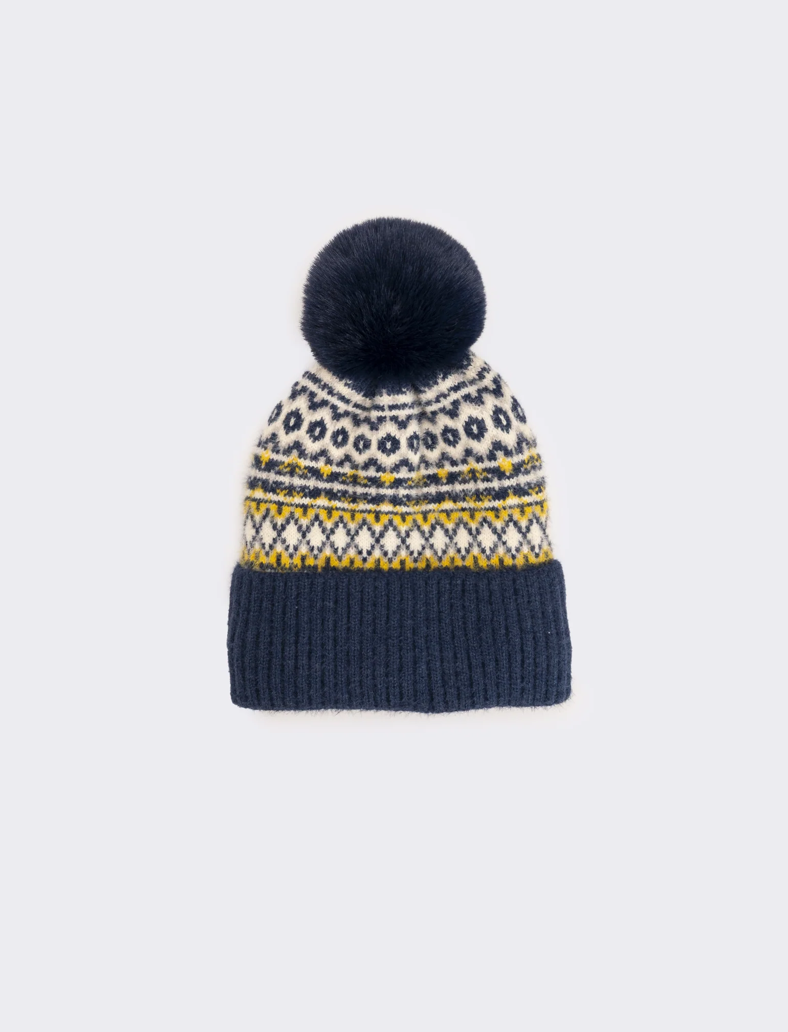 Cappello jacquard con pon pon - Blu