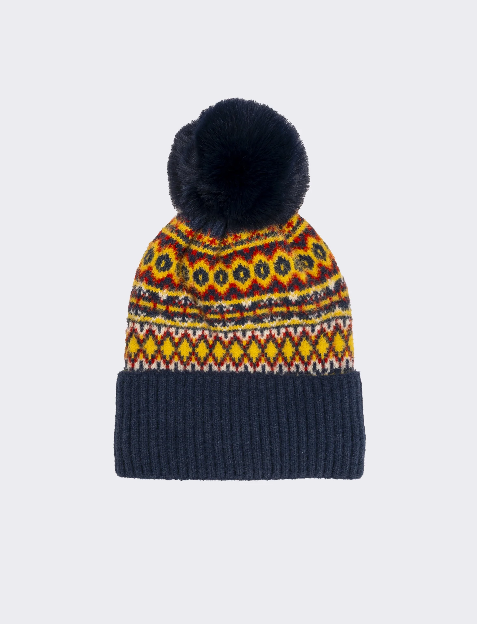 Cappello jacquard con pon pon - Multicolore