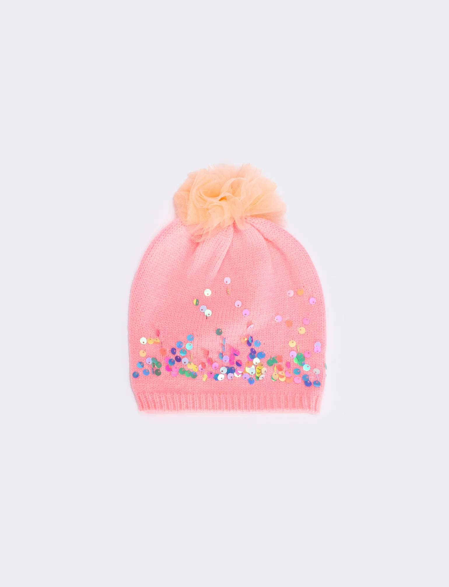 Cappello paillettes con pon pon in tulle - Fuxia