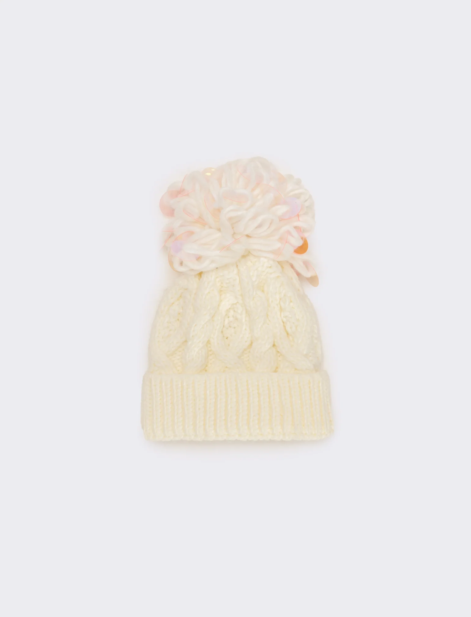 Cappello paillettes grandi pon pon - Bianco sporco