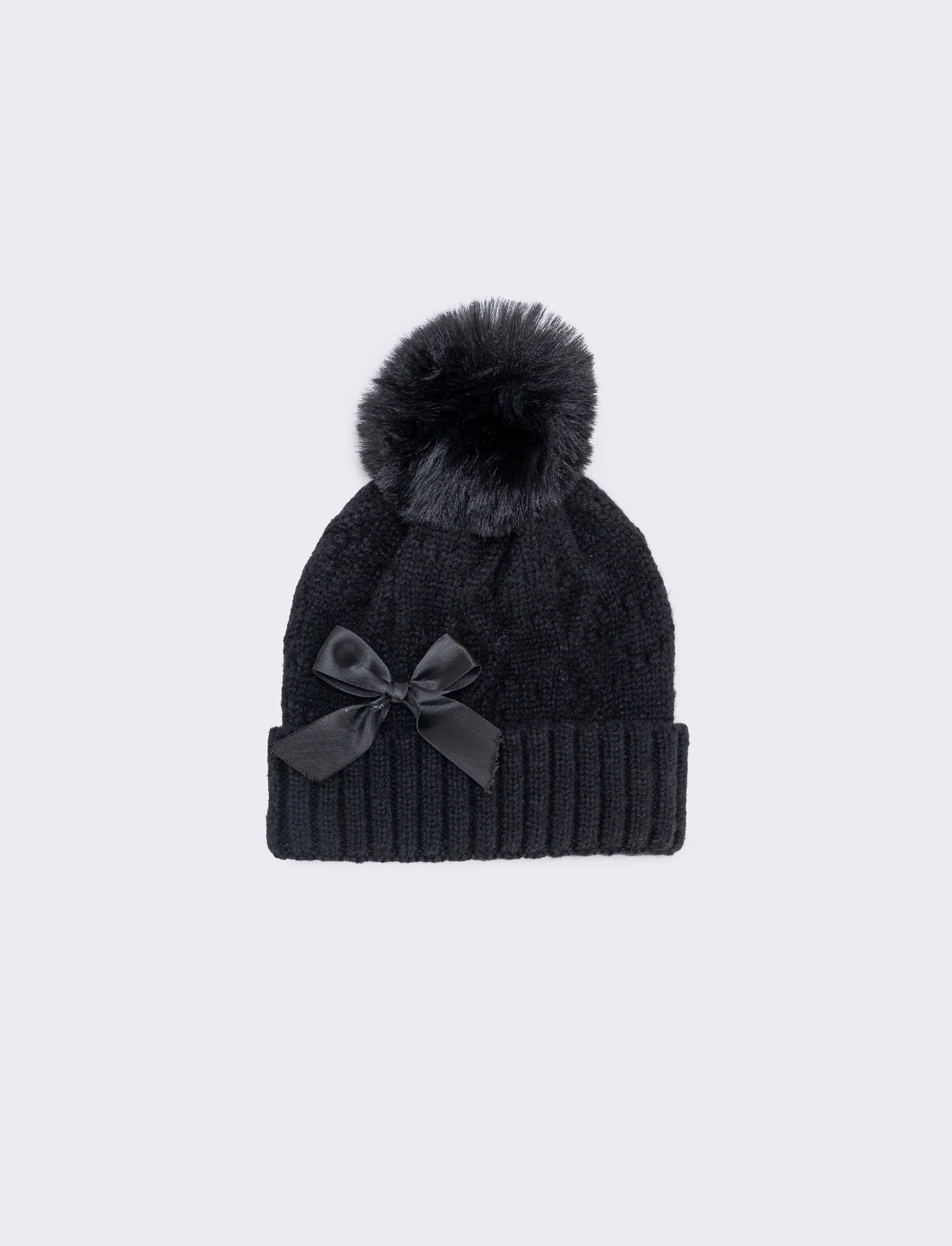 Cappello traforato con pon pon trendy - Nero