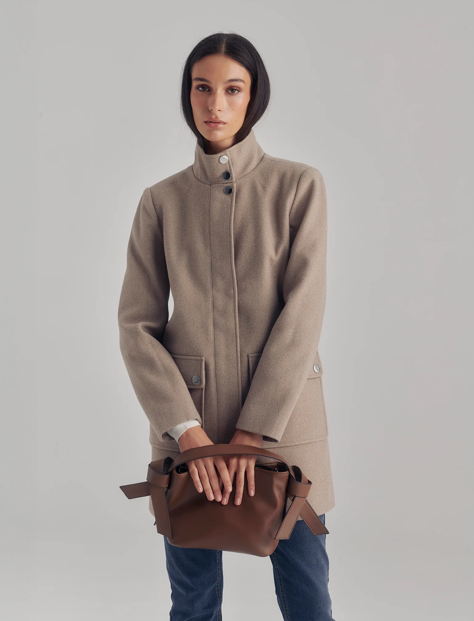 CAPPOTTO COLLO ALTO - Grigio tortora - Image 4