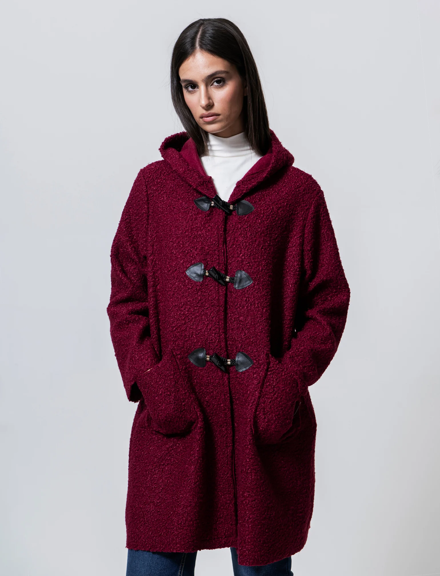 CAPPOTTO CON CAPPUCCIO - Bordeaux - Image 3