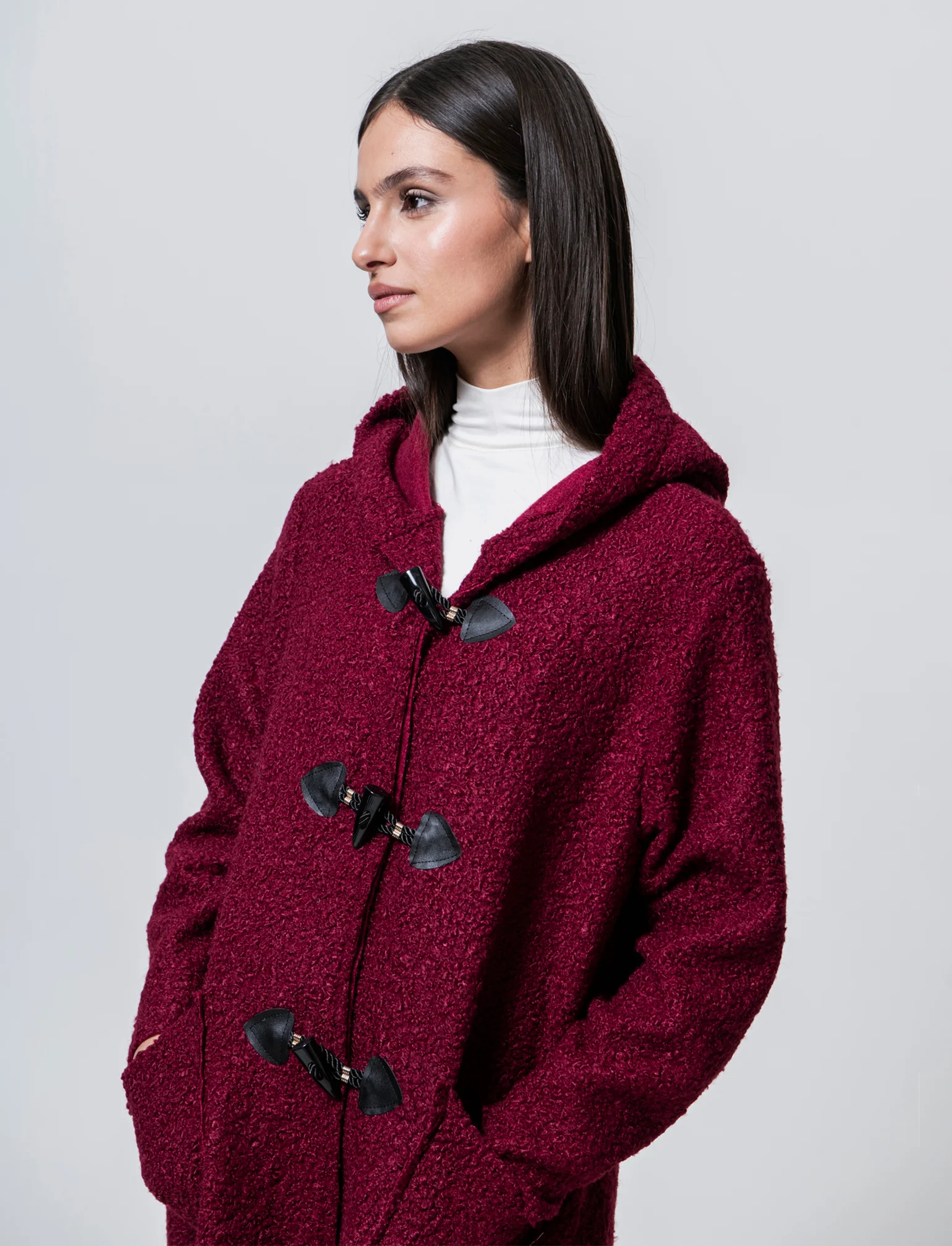 CAPPOTTO CON CAPPUCCIO - Bordeaux - Image 4