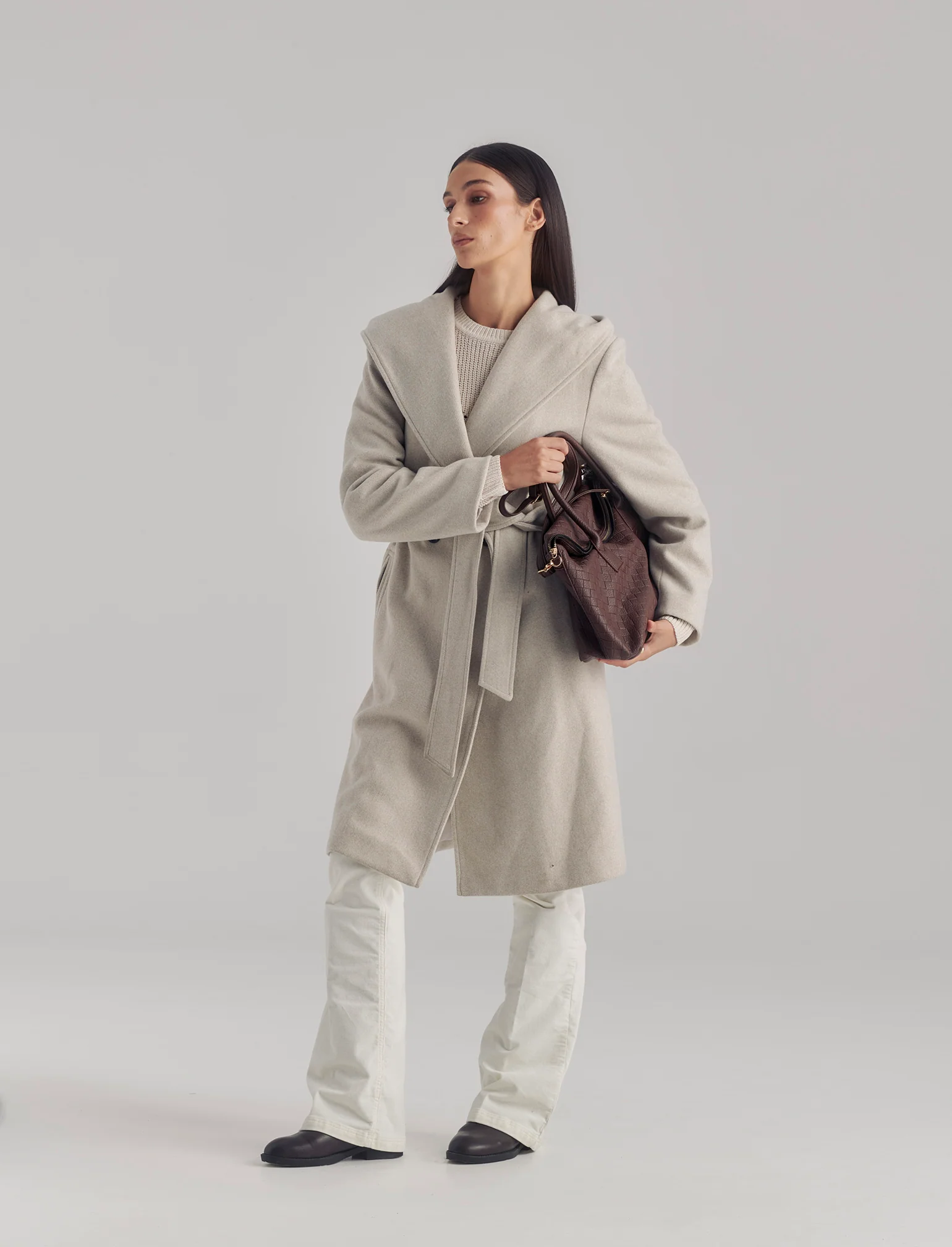 CAPPOTTO CON CAPPUCCIO E CINTA - Avorio - Image 4