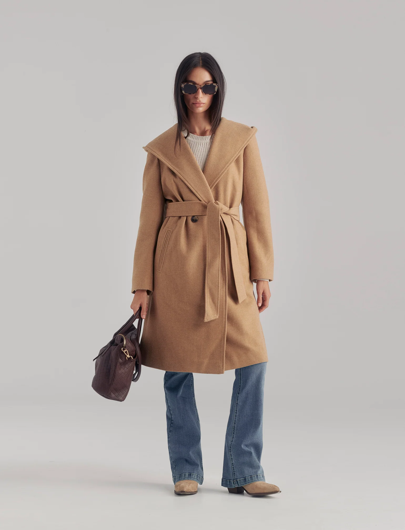 CAPPOTTO CON CAPPUCCIO E CINTA - Cammello - Image 3