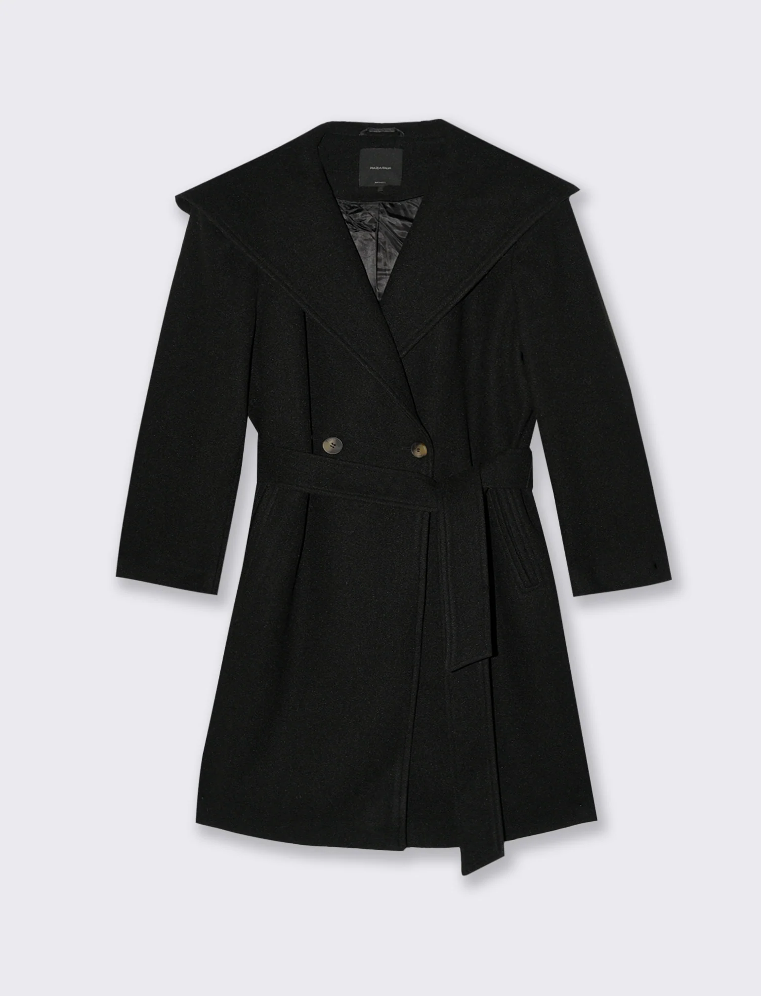 CAPPOTTO CON CAPPUCCIO E CINTA - Nero