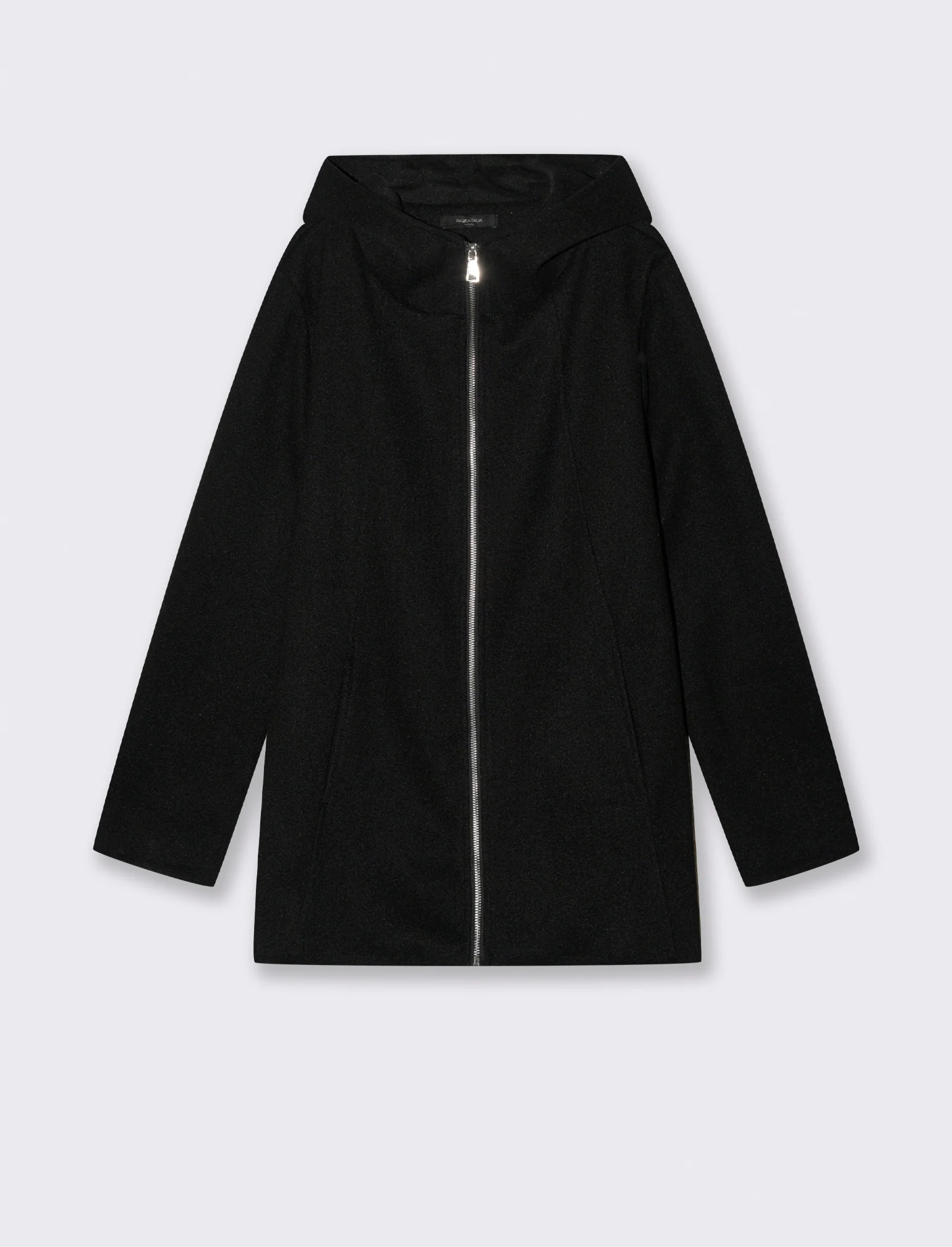 Cappotto con cappuccio e zip - Nero