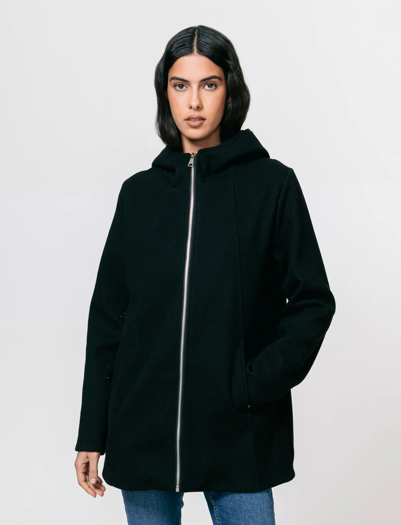 Cappotto con cappuccio e zip - Nero - Image 3