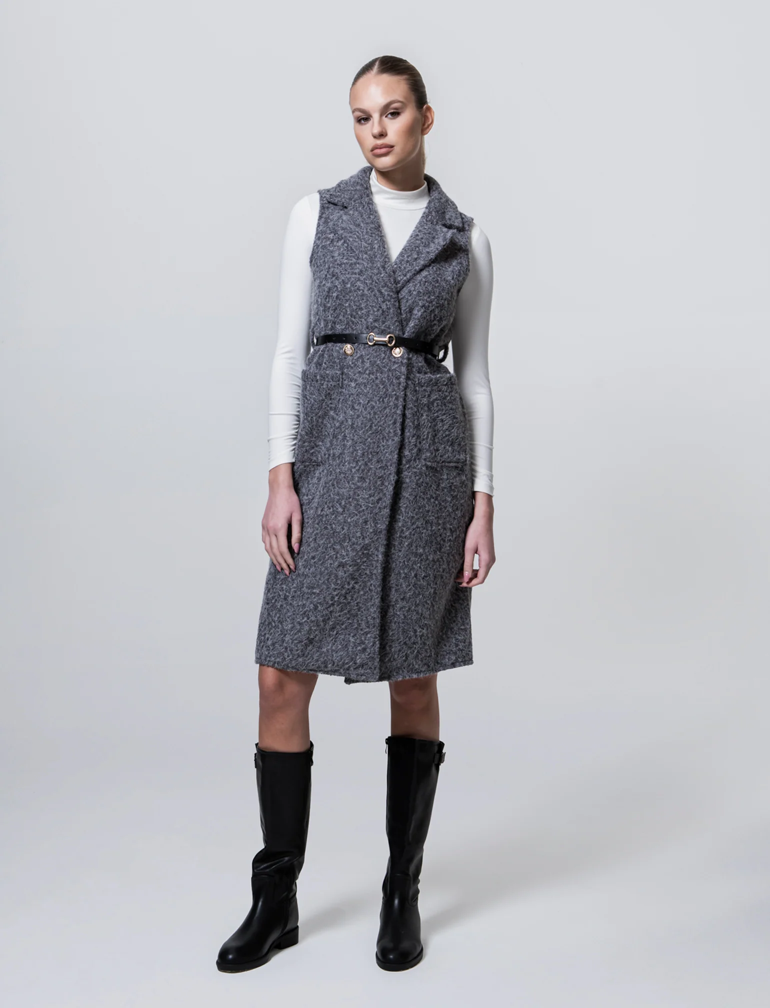 Cappotto con cintura smanicato - Grigio