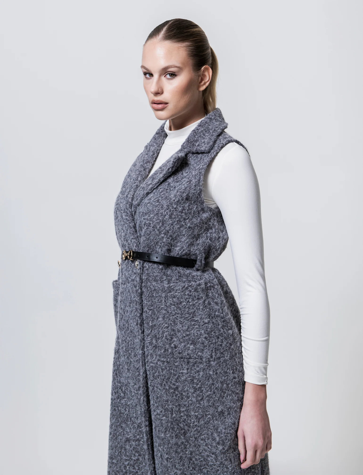 Cappotto con cintura smanicato - Grigio - Image 3