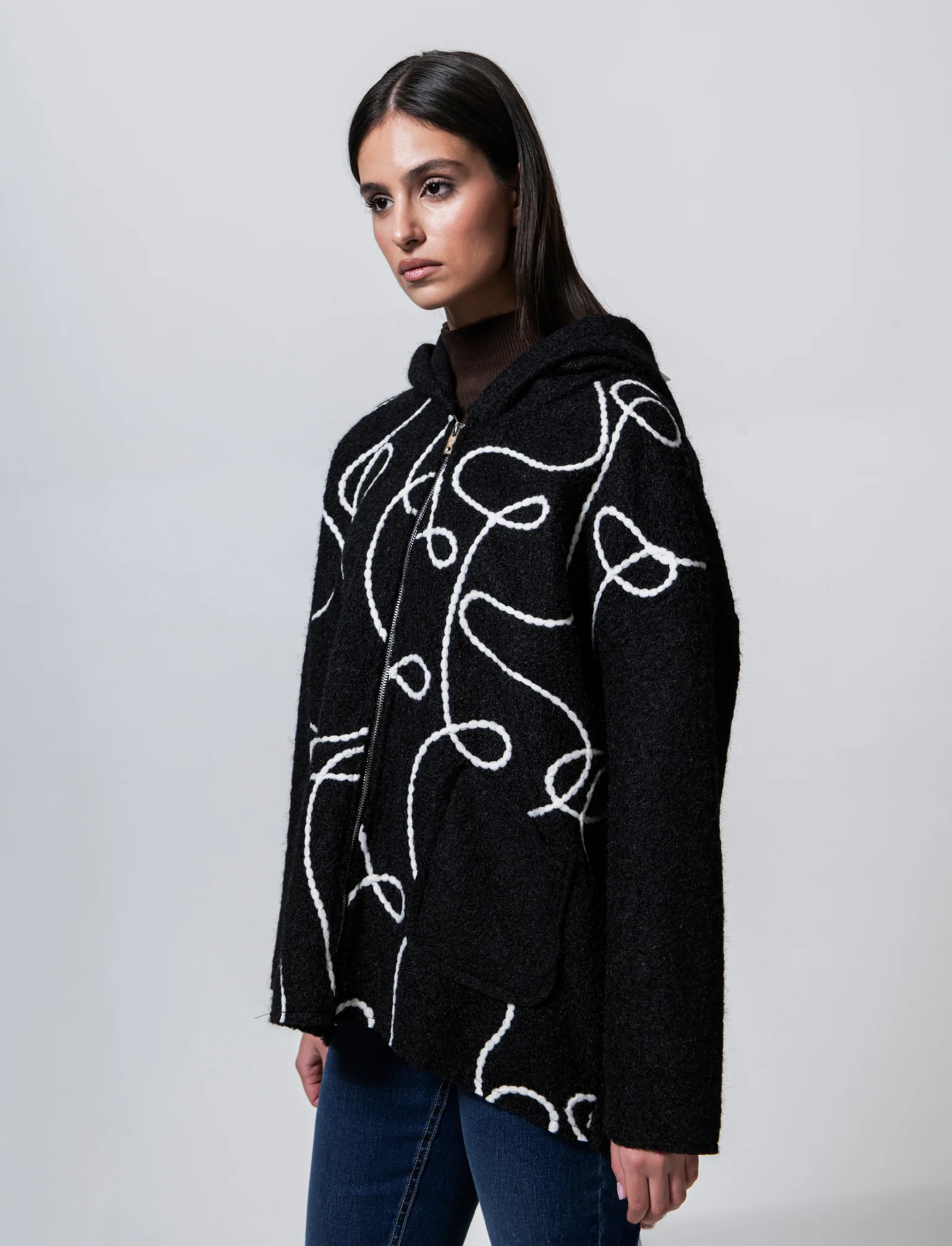 Cappotto con zip over size - Nero - Image 4