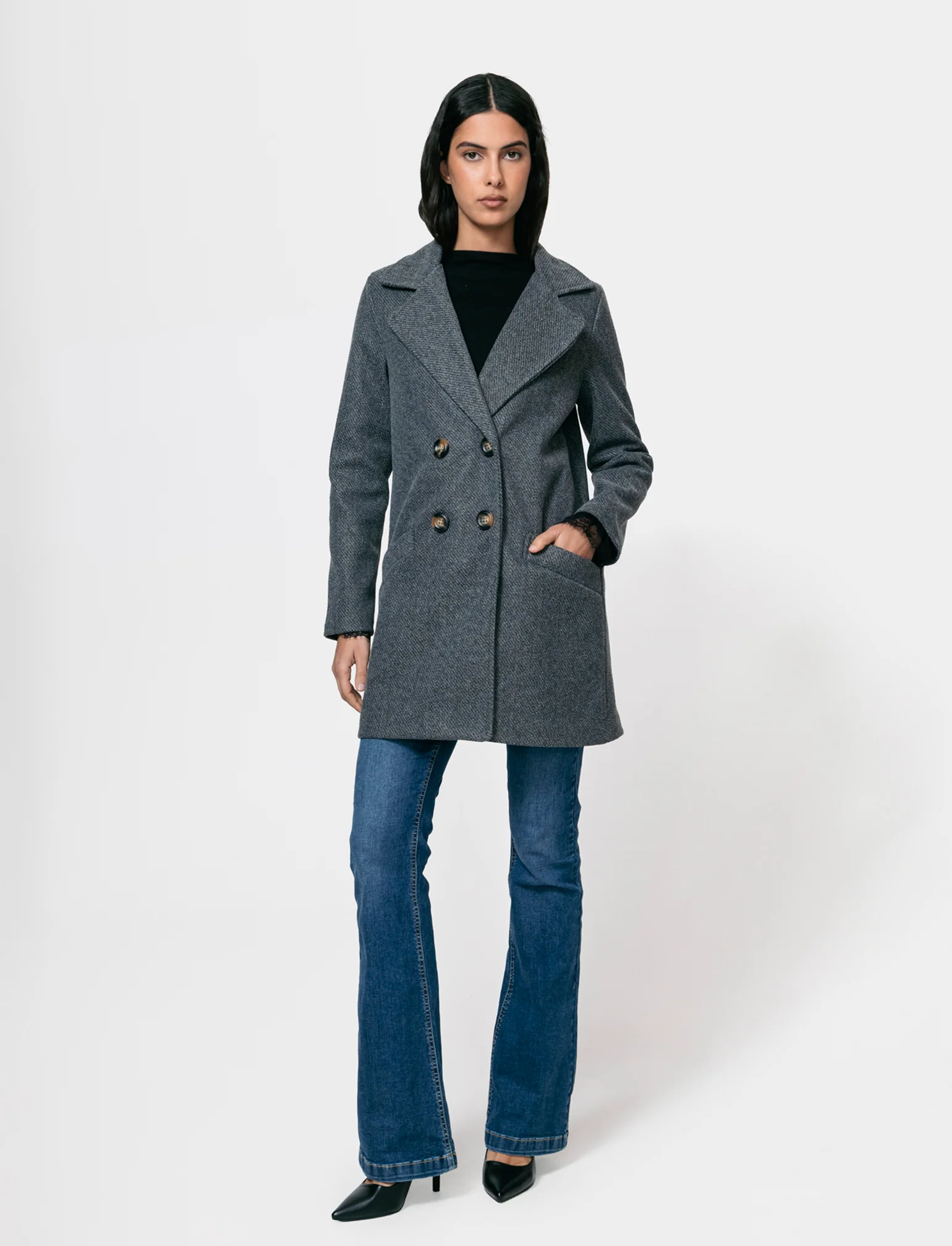 Cappotto doppio petto - Grigio mel. - Image 3