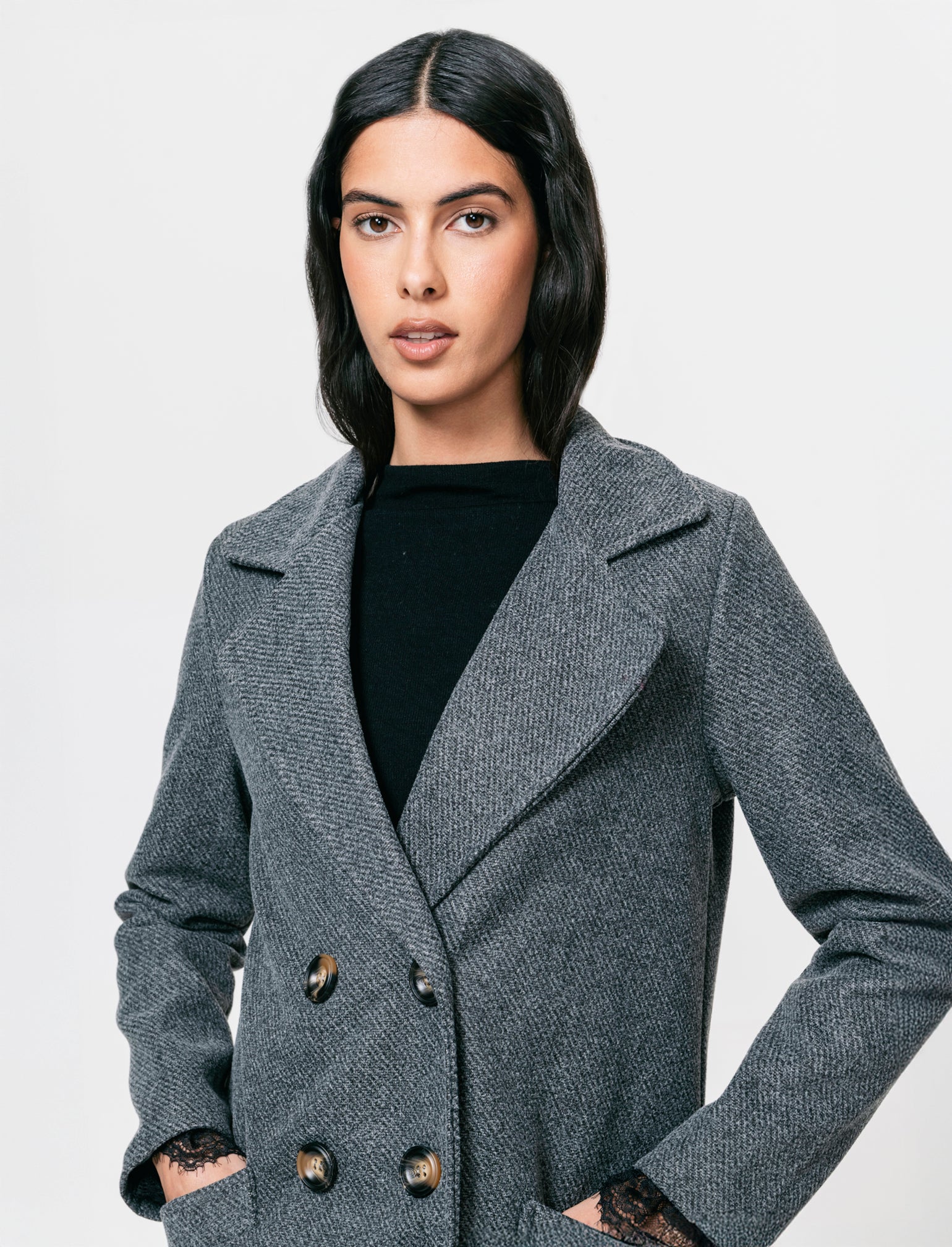 Cappotto doppio petto - Grigio mel. - Image 4