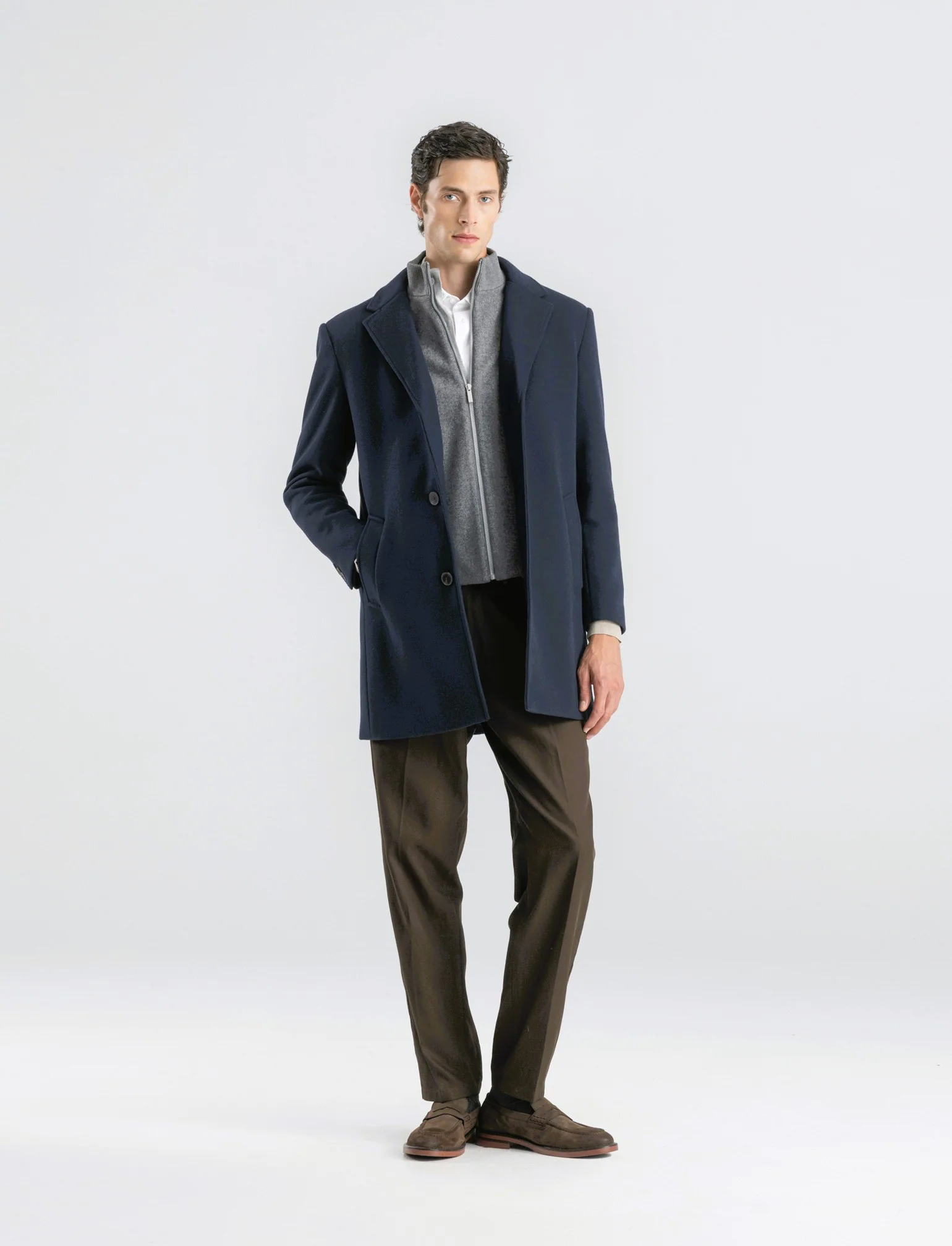 CAPPOTTO FINTO DOPPIO CAPO - Blu melange - Image 3