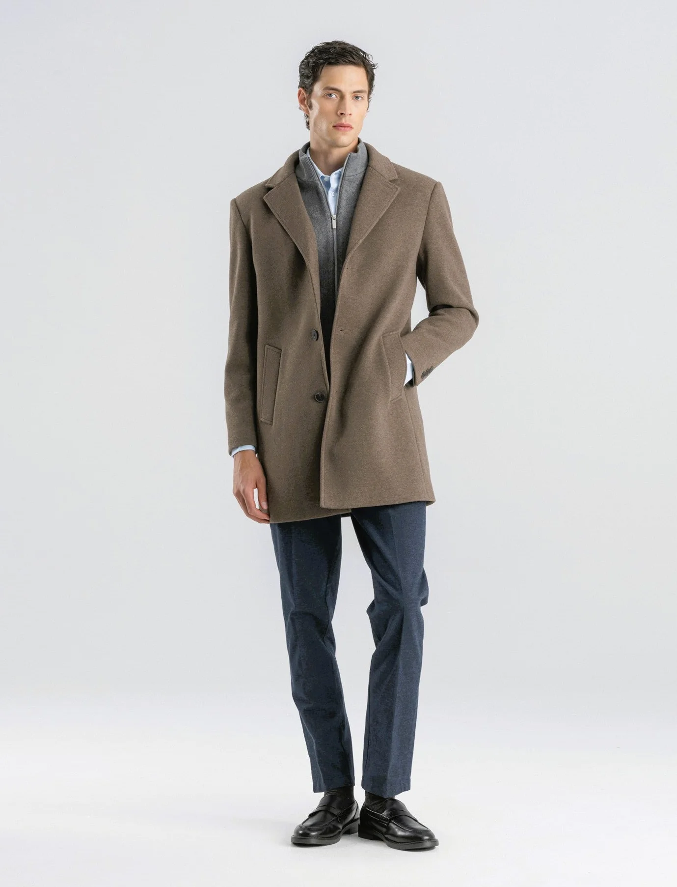 CAPPOTTO FINTO DOPPIO CAPO - Grigio fango - Image 3
