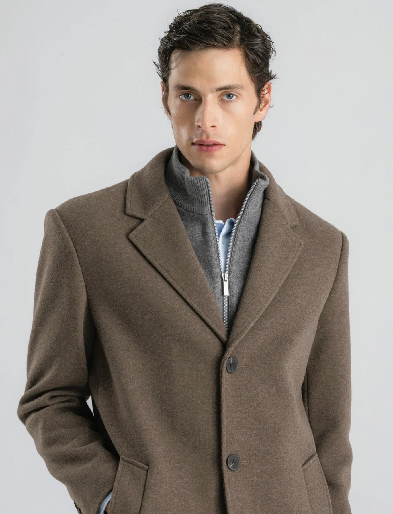 CAPPOTTO FINTO DOPPIO CAPO - Grigio fango - Image 4
