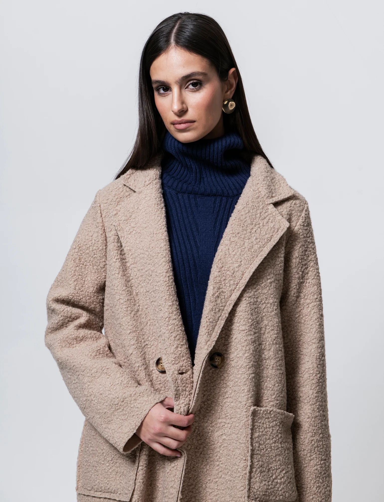 CAPPOTTO IN TESSUTO ARRICCIATO - Beige - Image 3