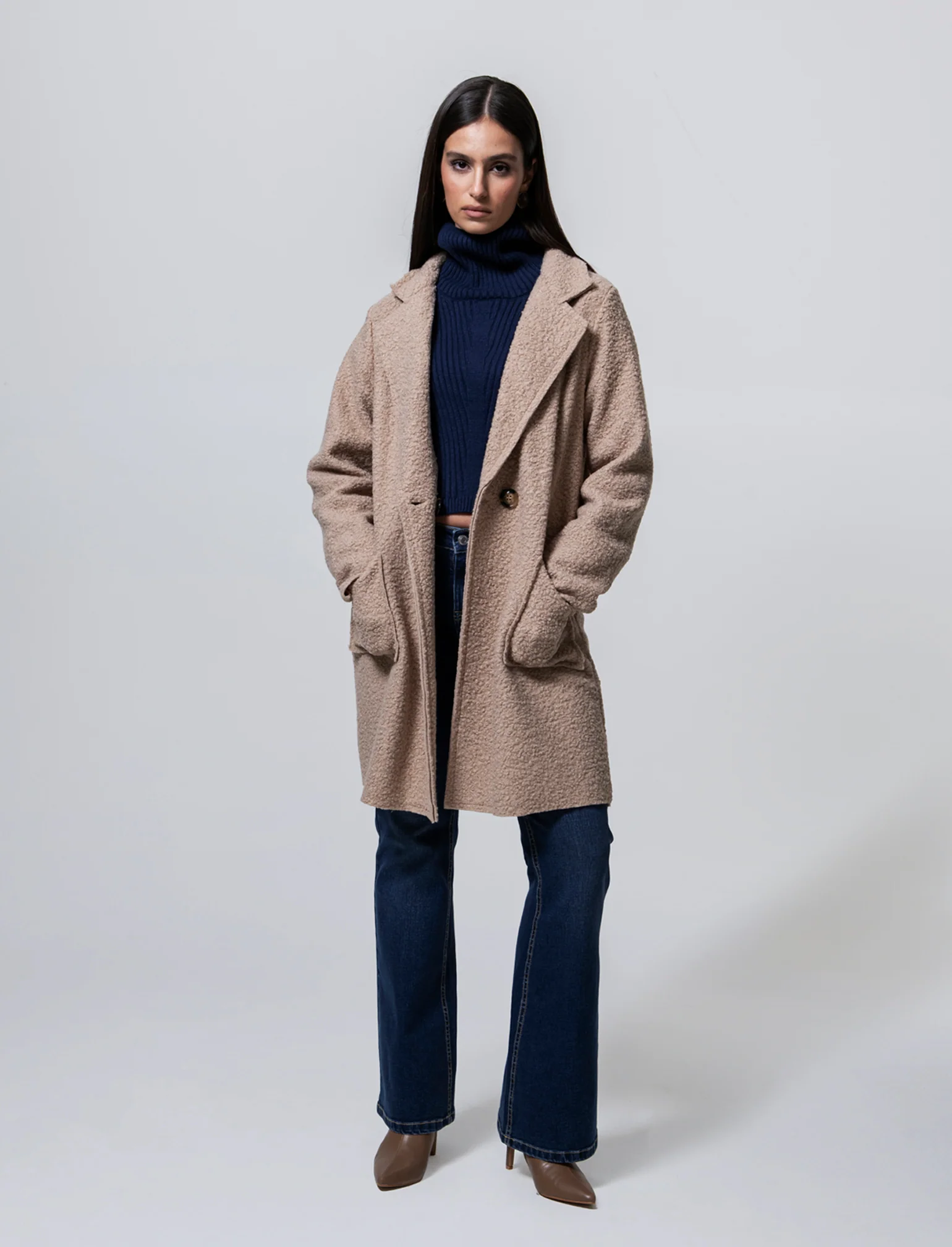 CAPPOTTO IN TESSUTO ARRICCIATO - Beige - Image 4