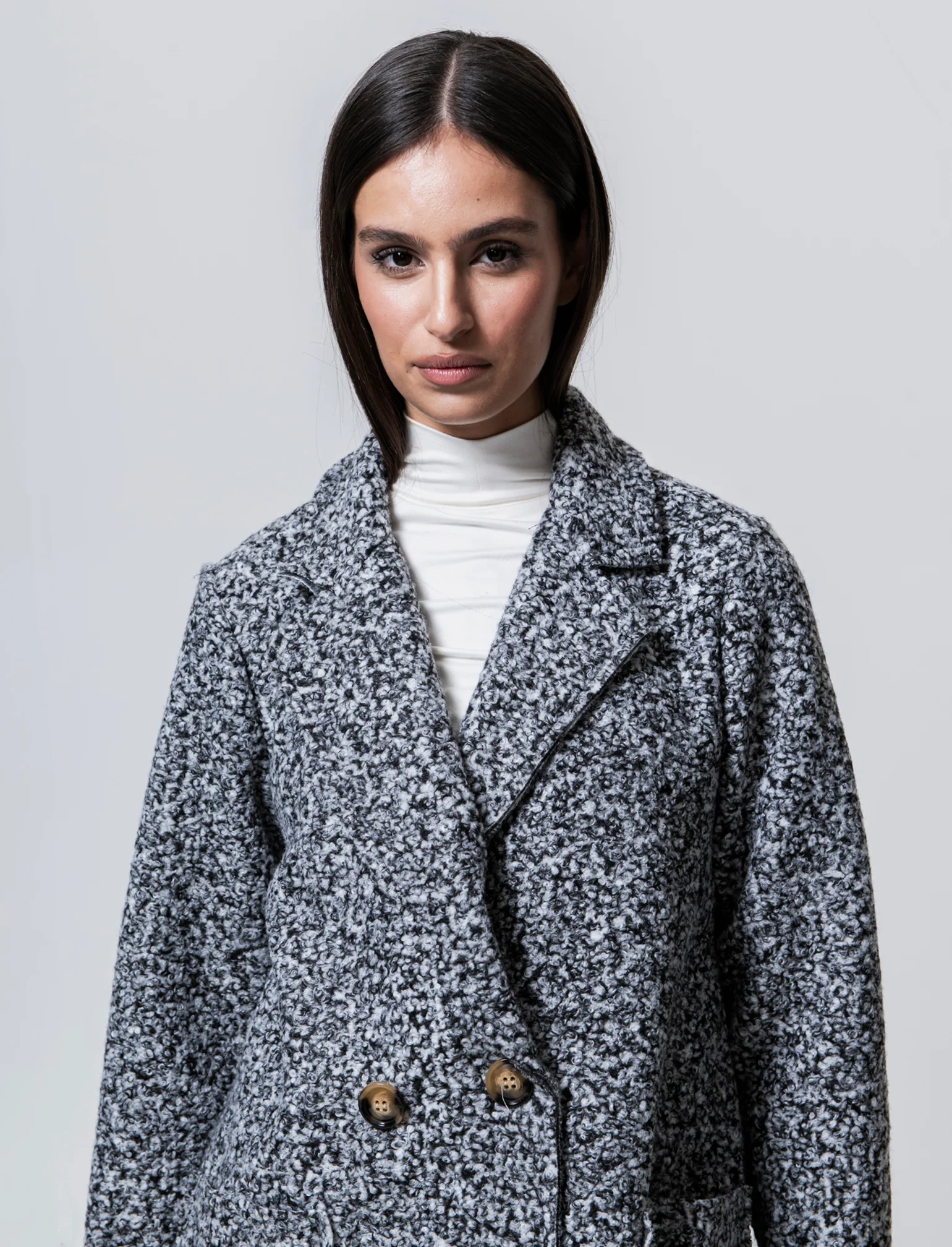 CAPPOTTO IN TESSUTO ARRICCIATO - Grigio chiaro mel. - Image 3