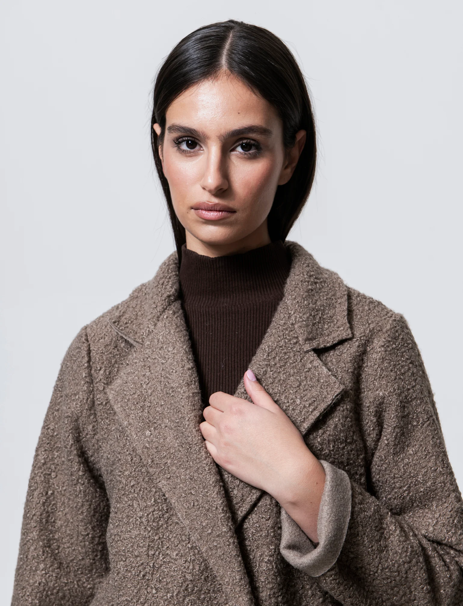 CAPPOTTO IN TESSUTO ARRICCIATO - Grigio fango - Image 3