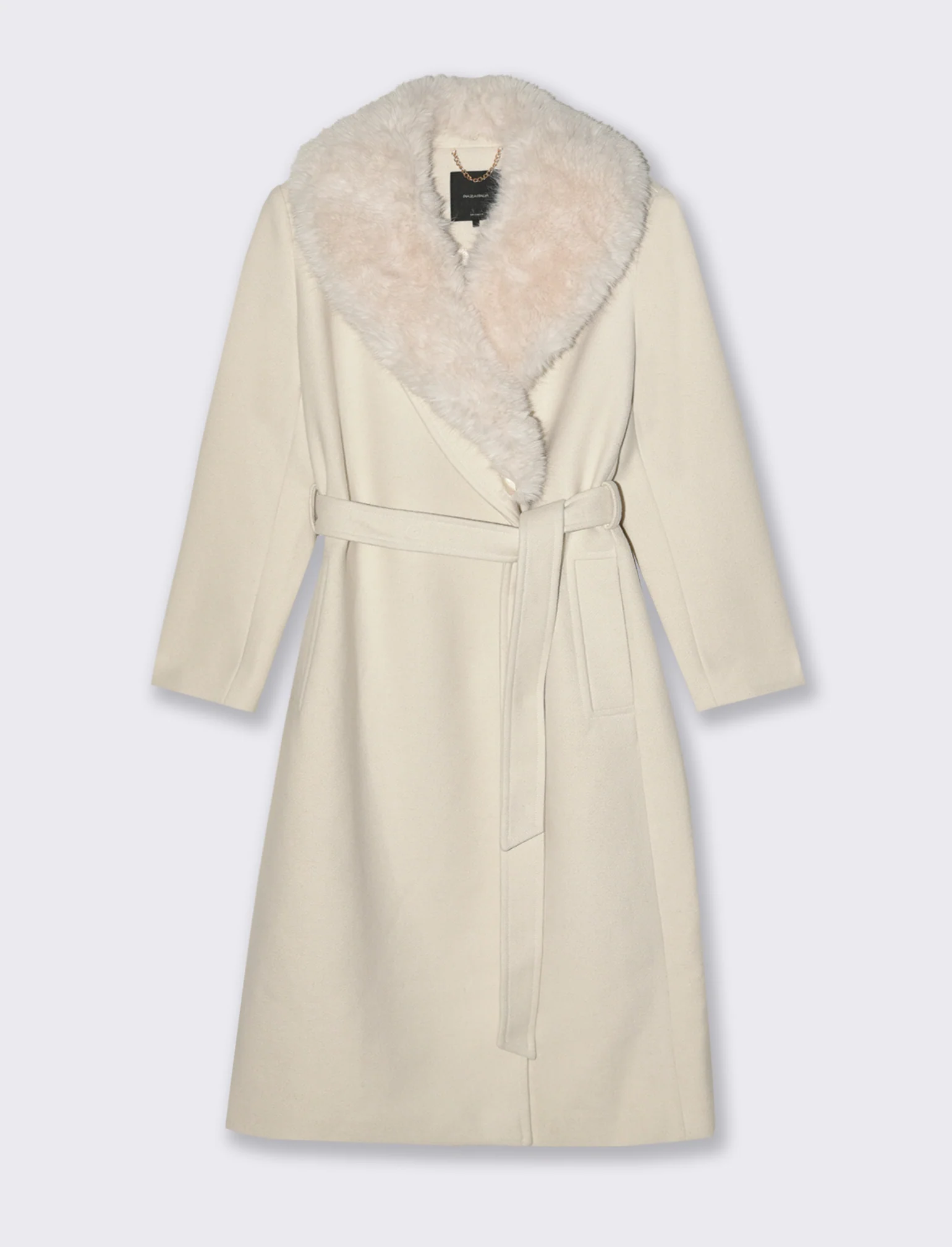 CAPPOTTO LUNGO CON COLLO IN FINTA PELLICCIA - Bianco gesso