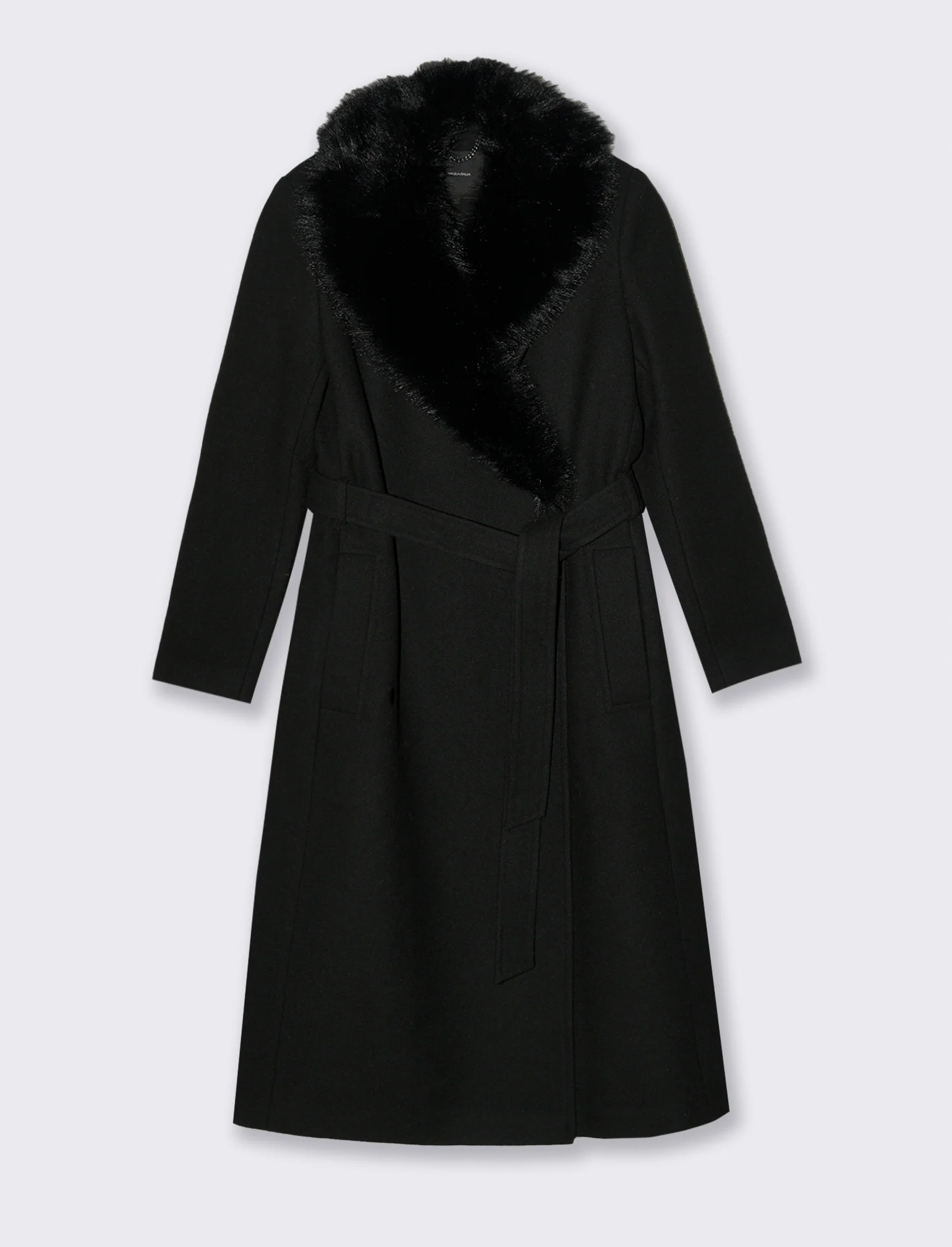 CAPPOTTO LUNGO CON COLLO IN FINTA PELLICCIA - Nero - Image 4