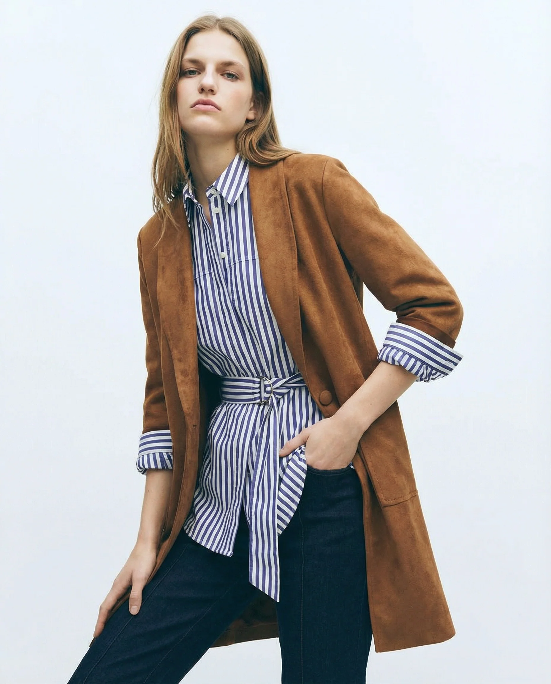 Cappotto monopetto in suede - Cammello - Image 3