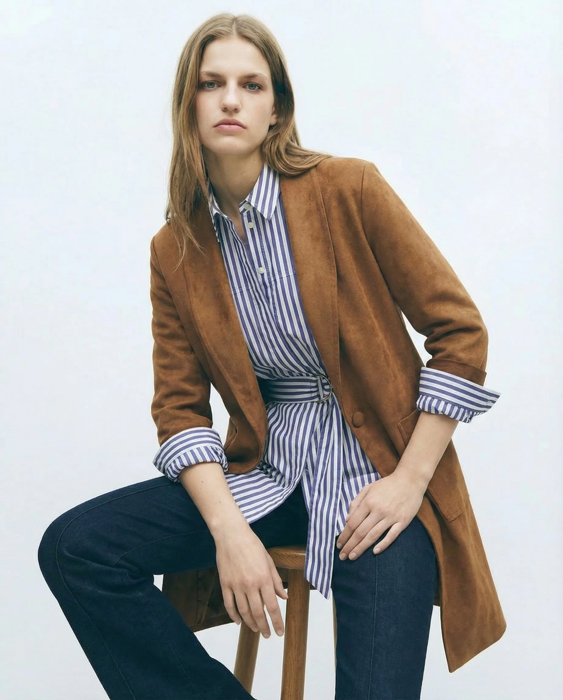 Cappotto monopetto in suede - Cammello - Image 4