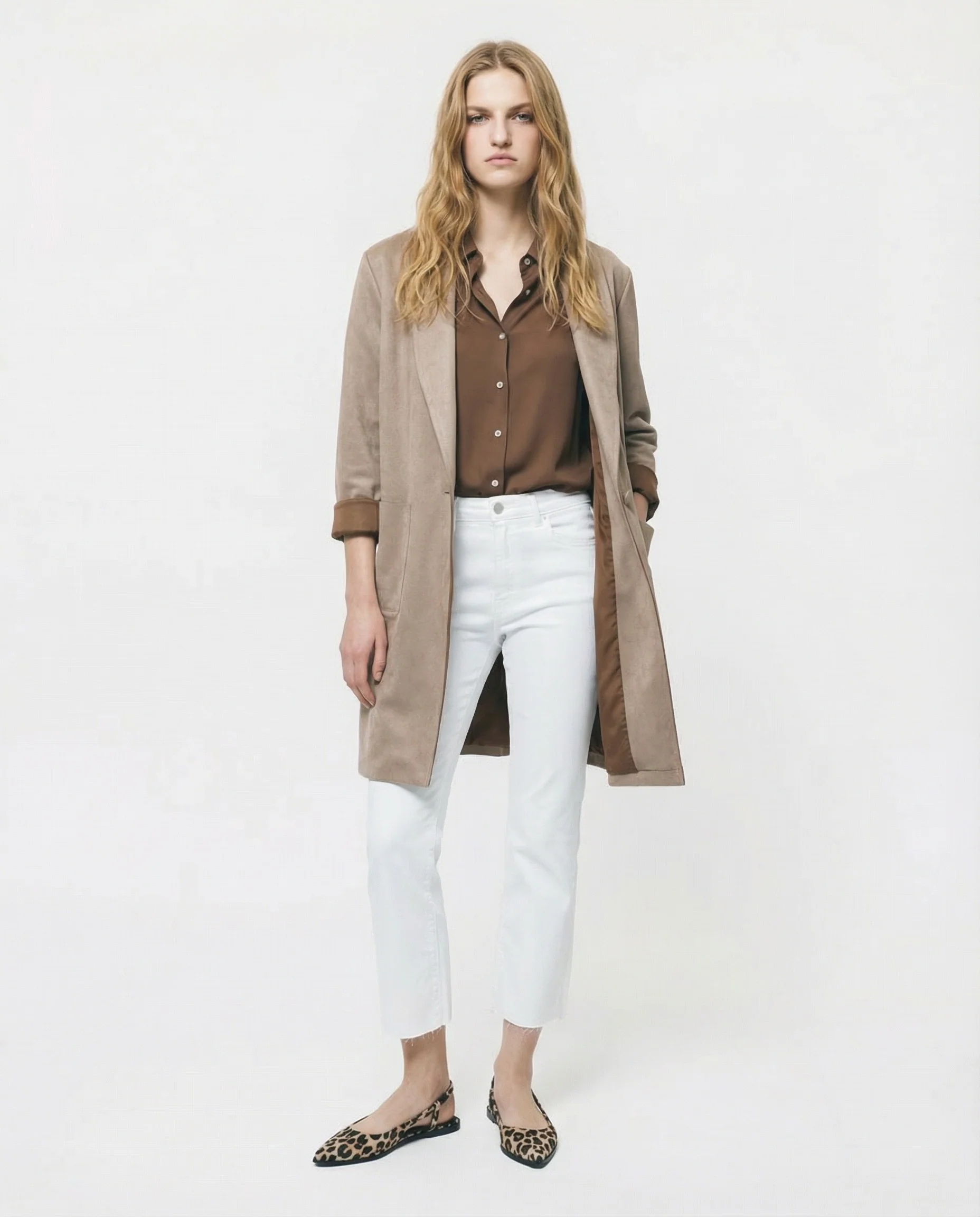 Cappotto monopetto in suede - Grigio fango - Image 4