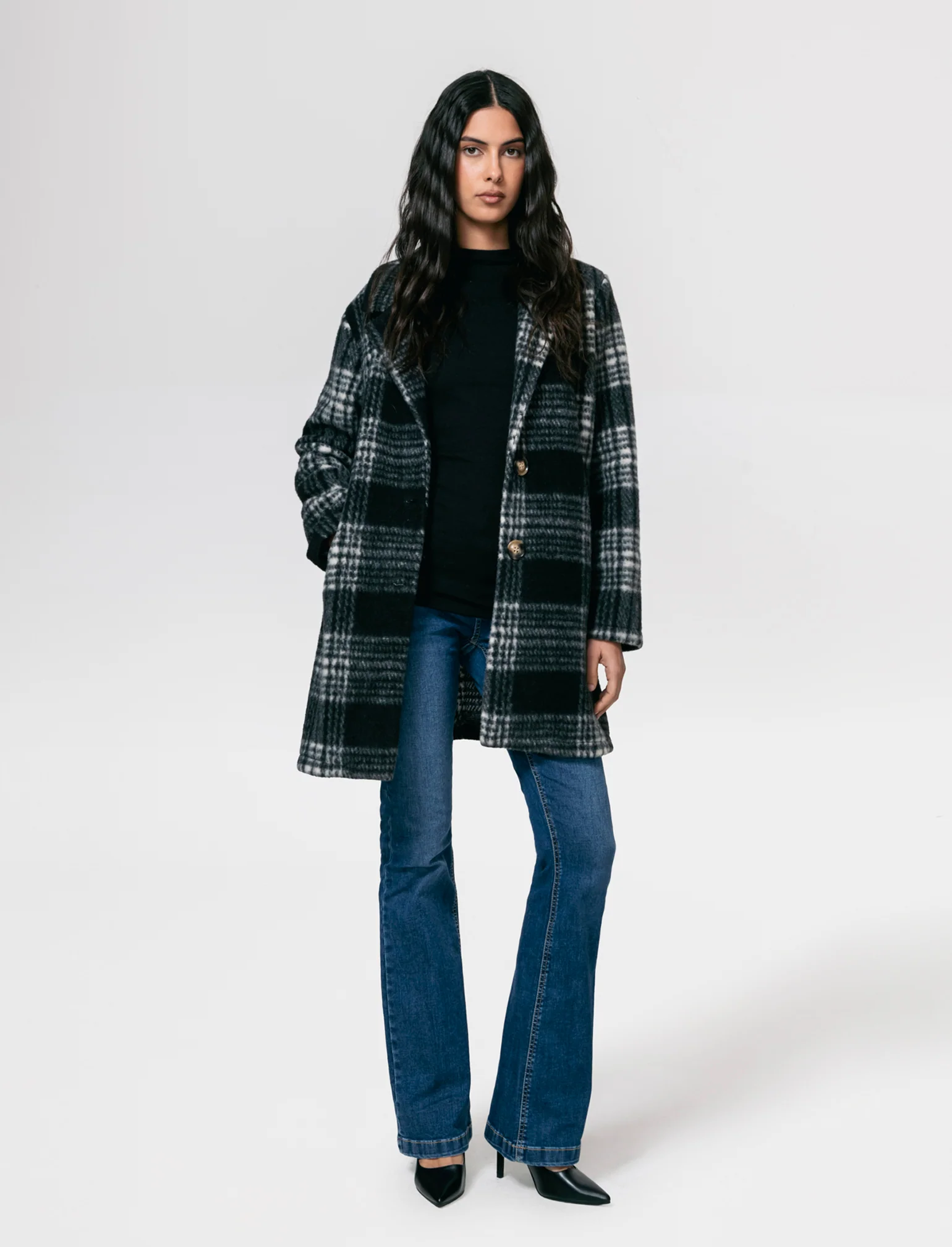 Cappotto monopetto in tessuto a quadro - Nero - Image 2