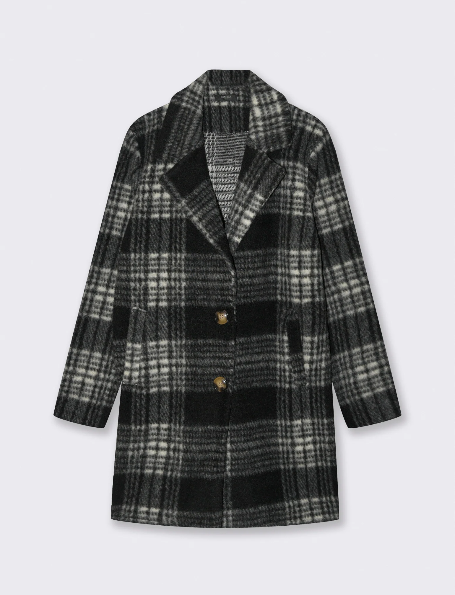 Cappotto monopetto in tessuto a quadro - Nero - Image 4