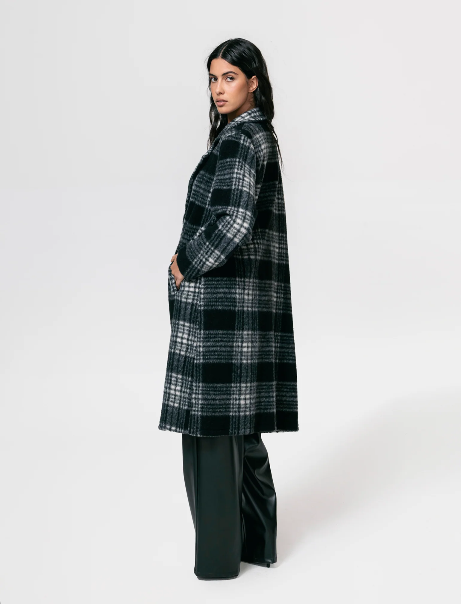 Cappotto over in tessuto a quadro - Nero
