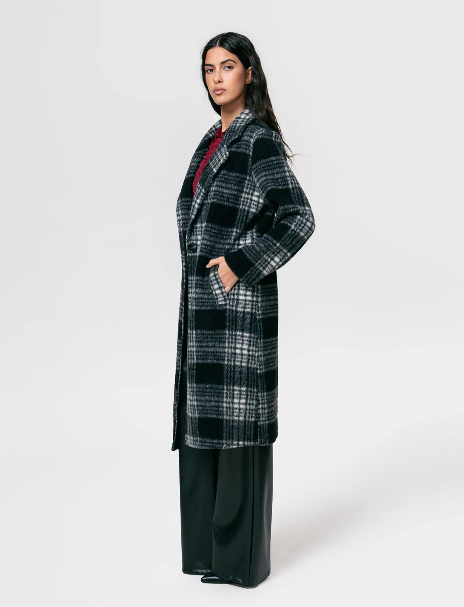 Cappotto over in tessuto a quadro - Nero - Image 3