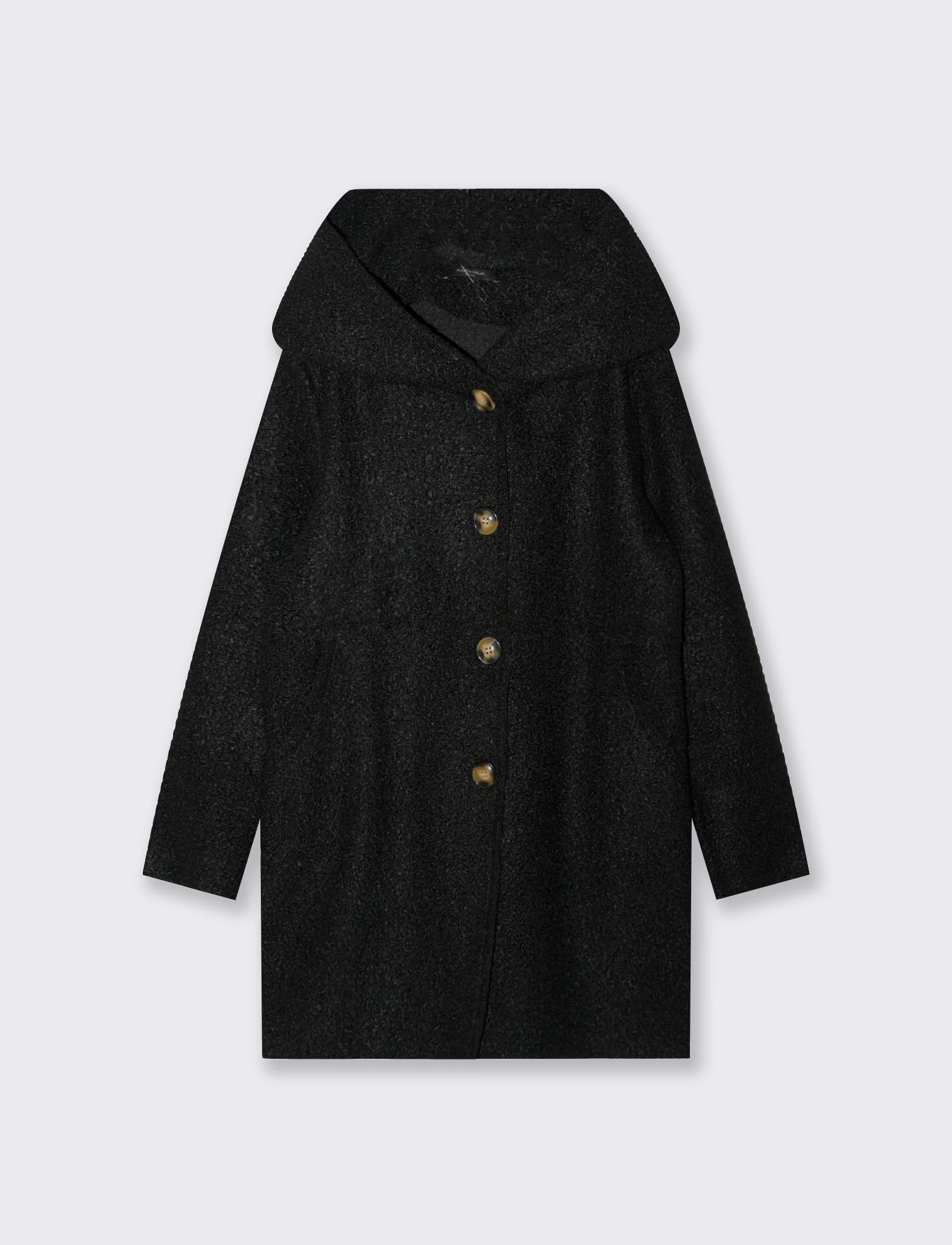 Cappotto su tessuto bouclè con cappuccio - Nero