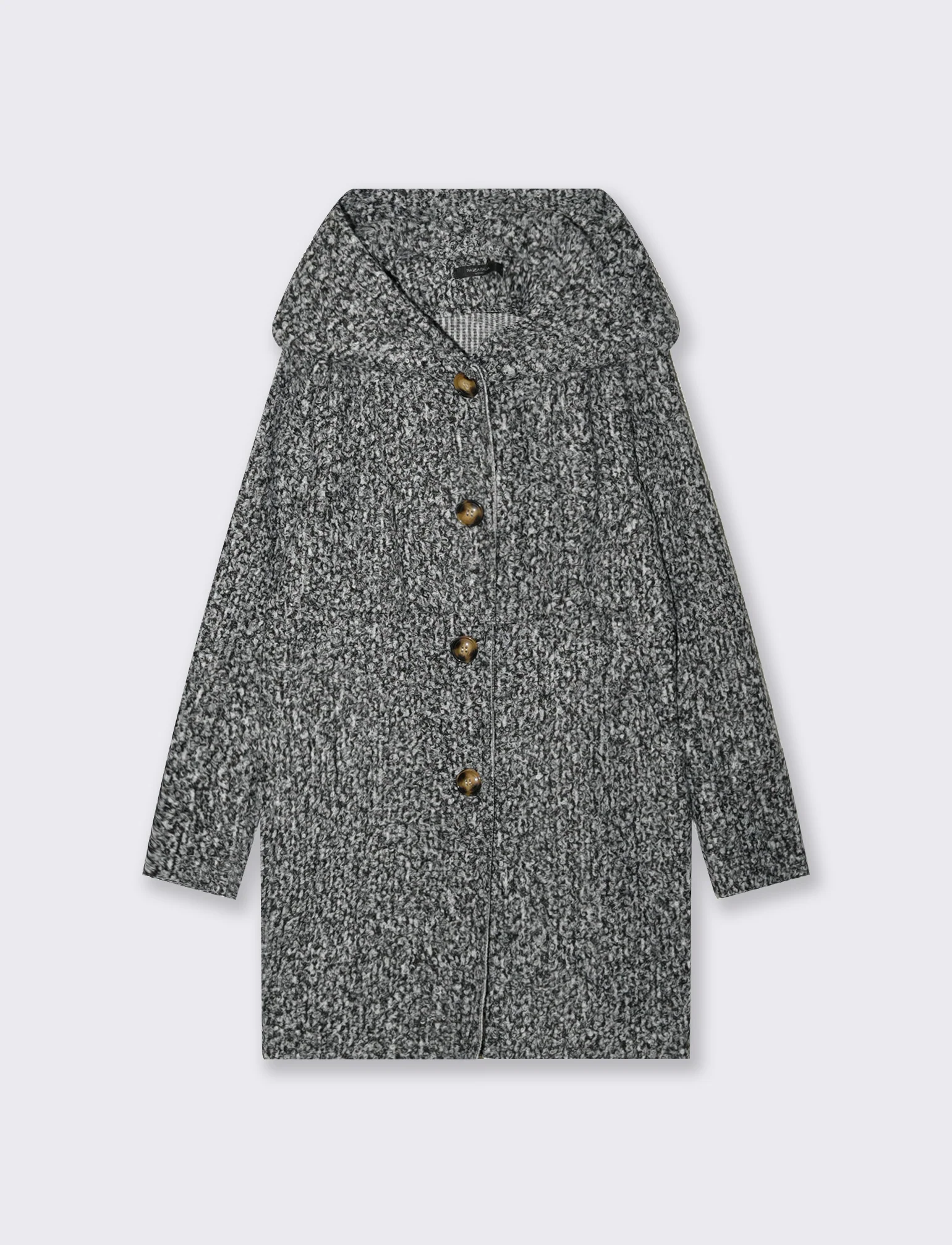 Cappotto su tessuto bouclè con cappuccio - sale/pepe