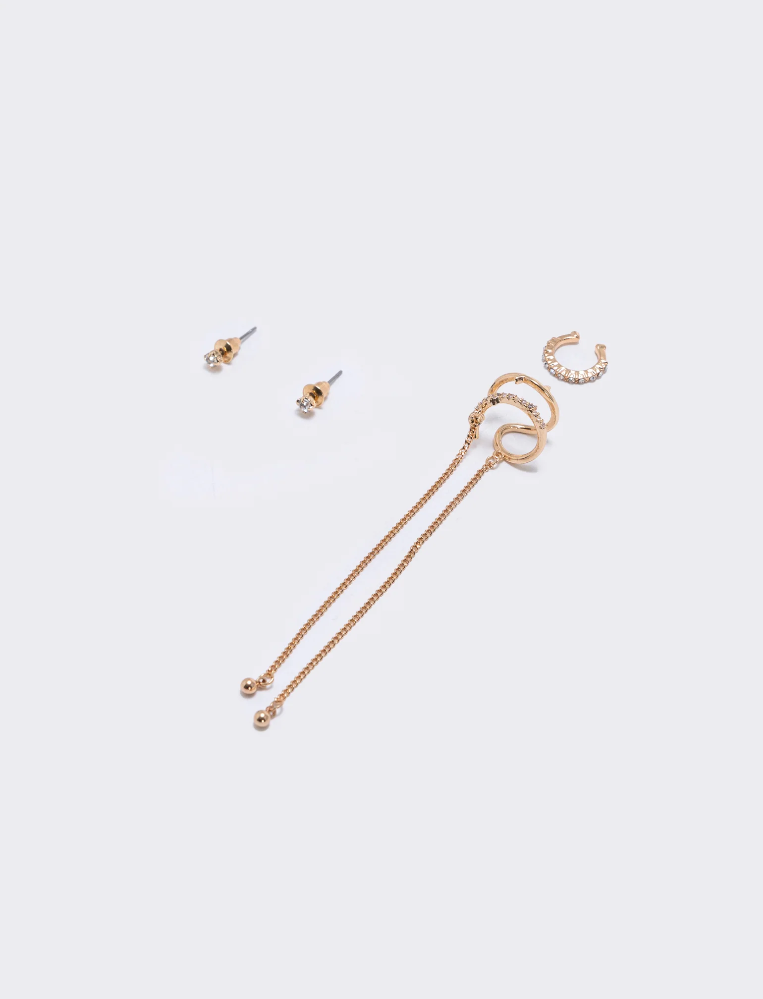 Card 3 Ear Cuff con Strass e Fili - Oro - Image 2