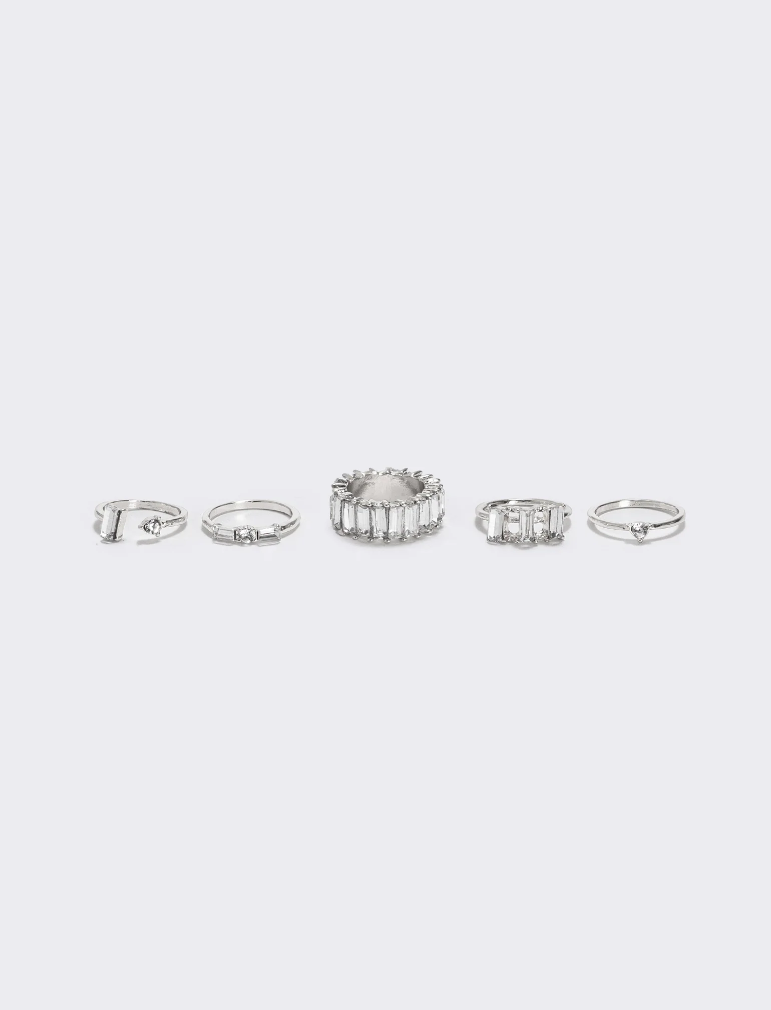 Card 5 anelli con strass - Argento - Image 3